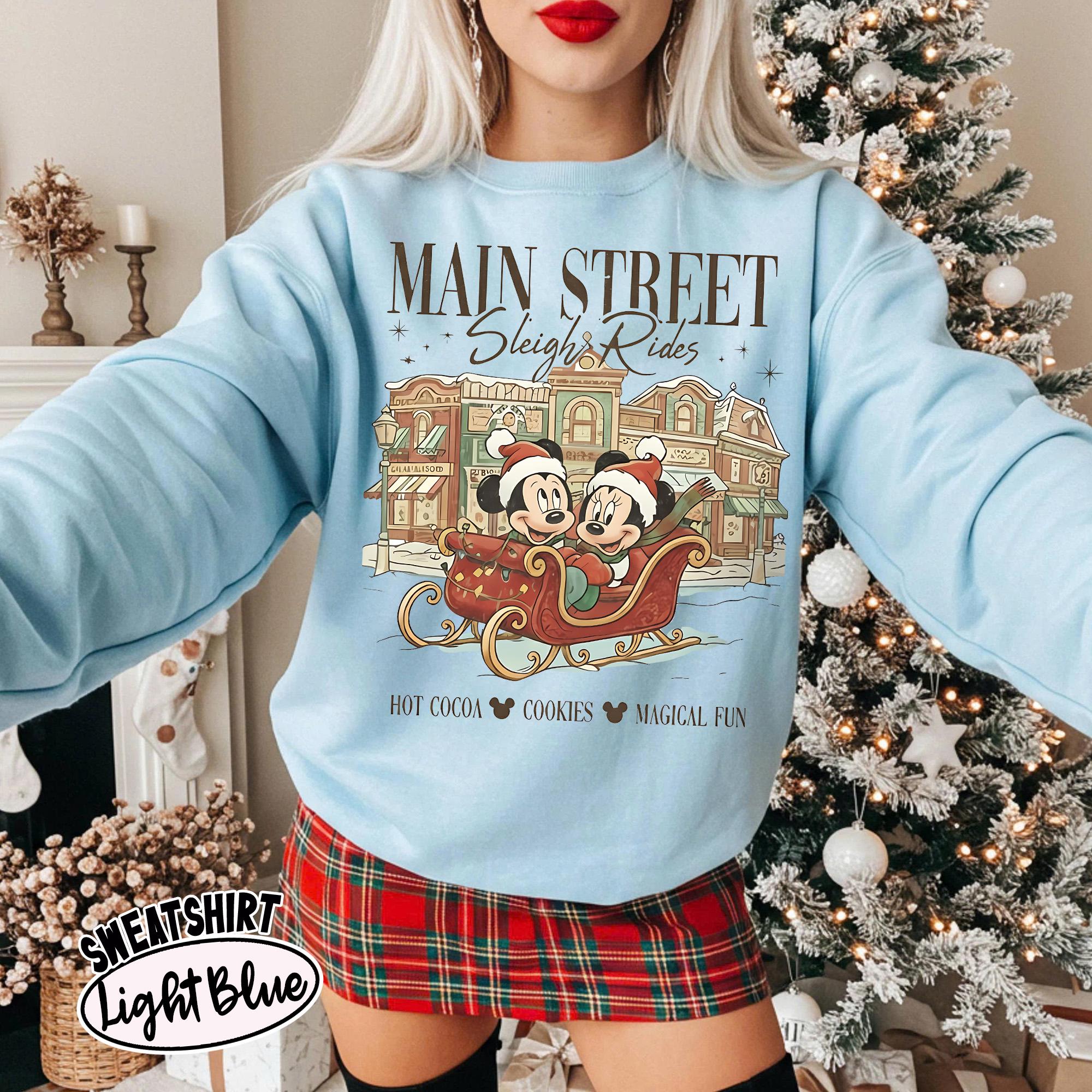 Vintage Main Street Sleigh Rides Christmas T-Shirt – Mickey x Minnie Holiday Shirt