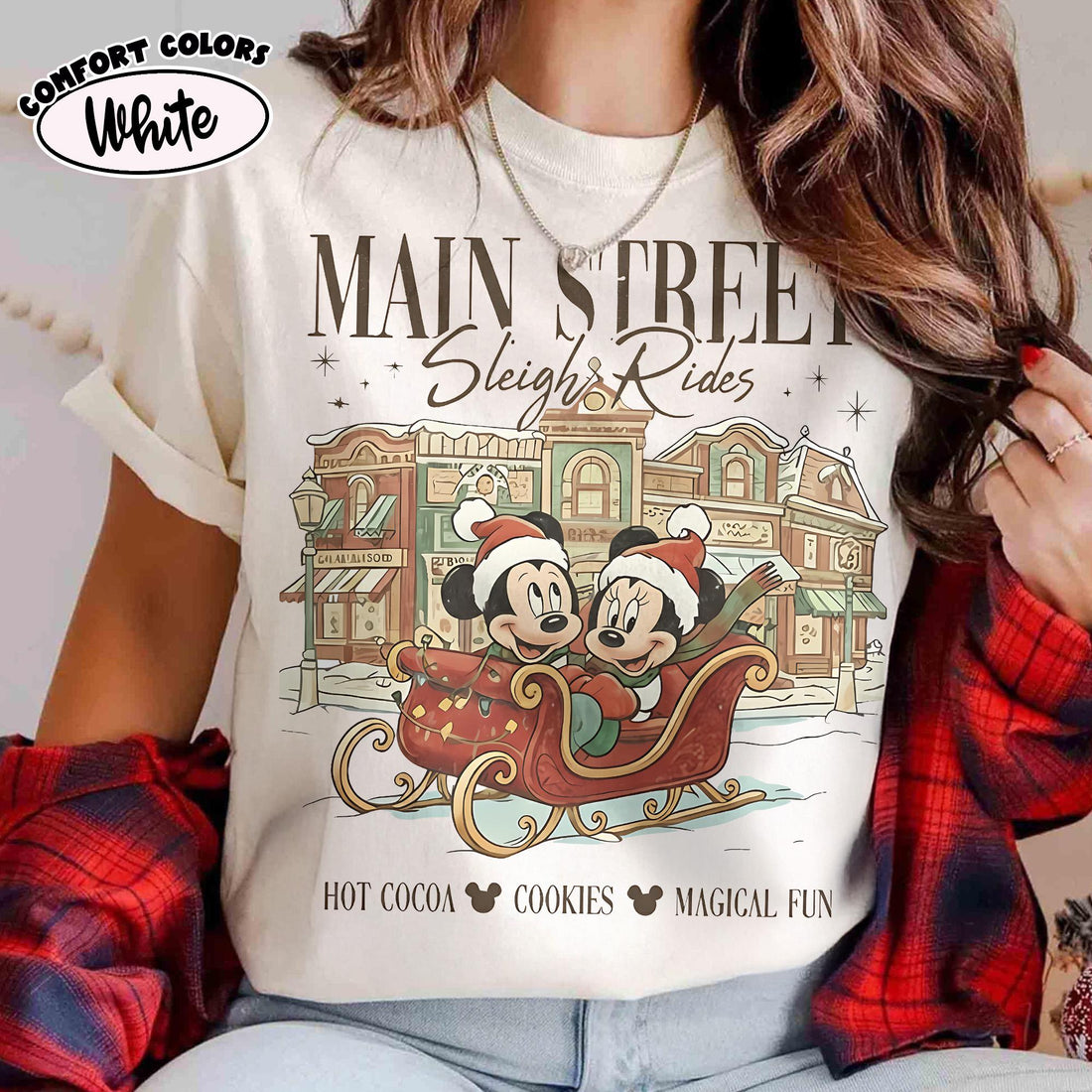 Vintage Main Street Sleigh Rides Christmas T-Shirt – Mickey x Minnie Holiday Shirt
