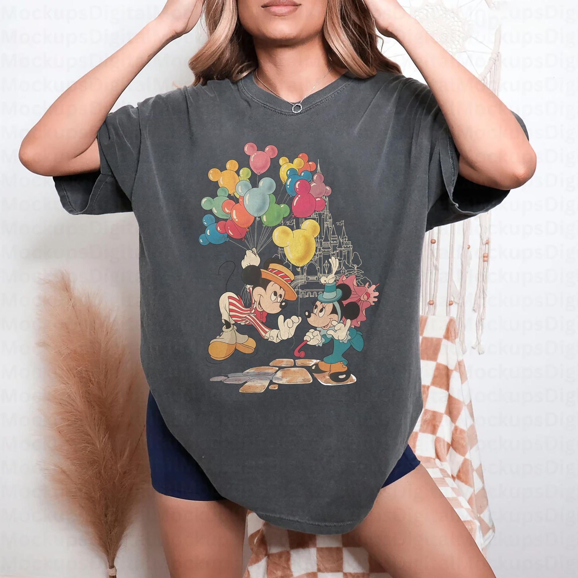 Vintage Mickey and Minnie Balloon Shirt – Retro Valentine T-Shirt, Cute Couple Balloons Tee for Him and Her