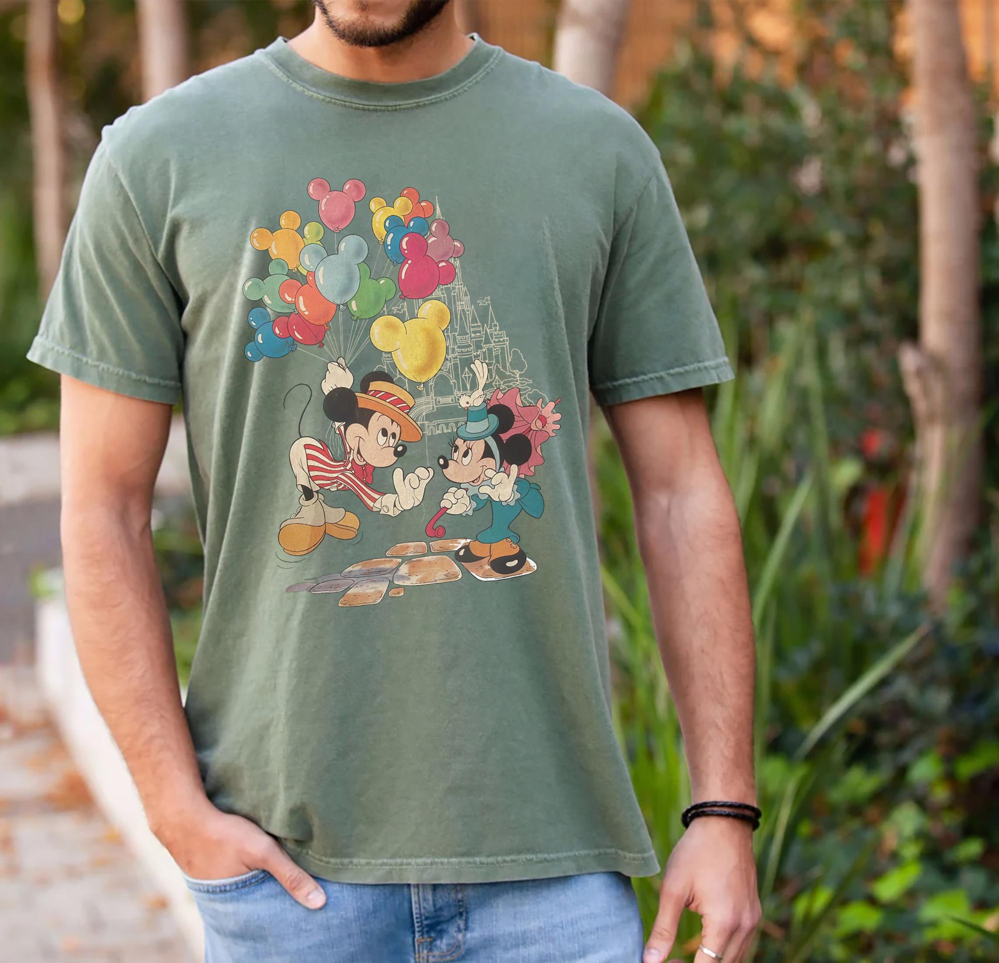 Vintage Mickey and Minnie Balloon Shirt – Retro Valentine T-Shirt, Cute Couple Balloons Tee for Him and Her