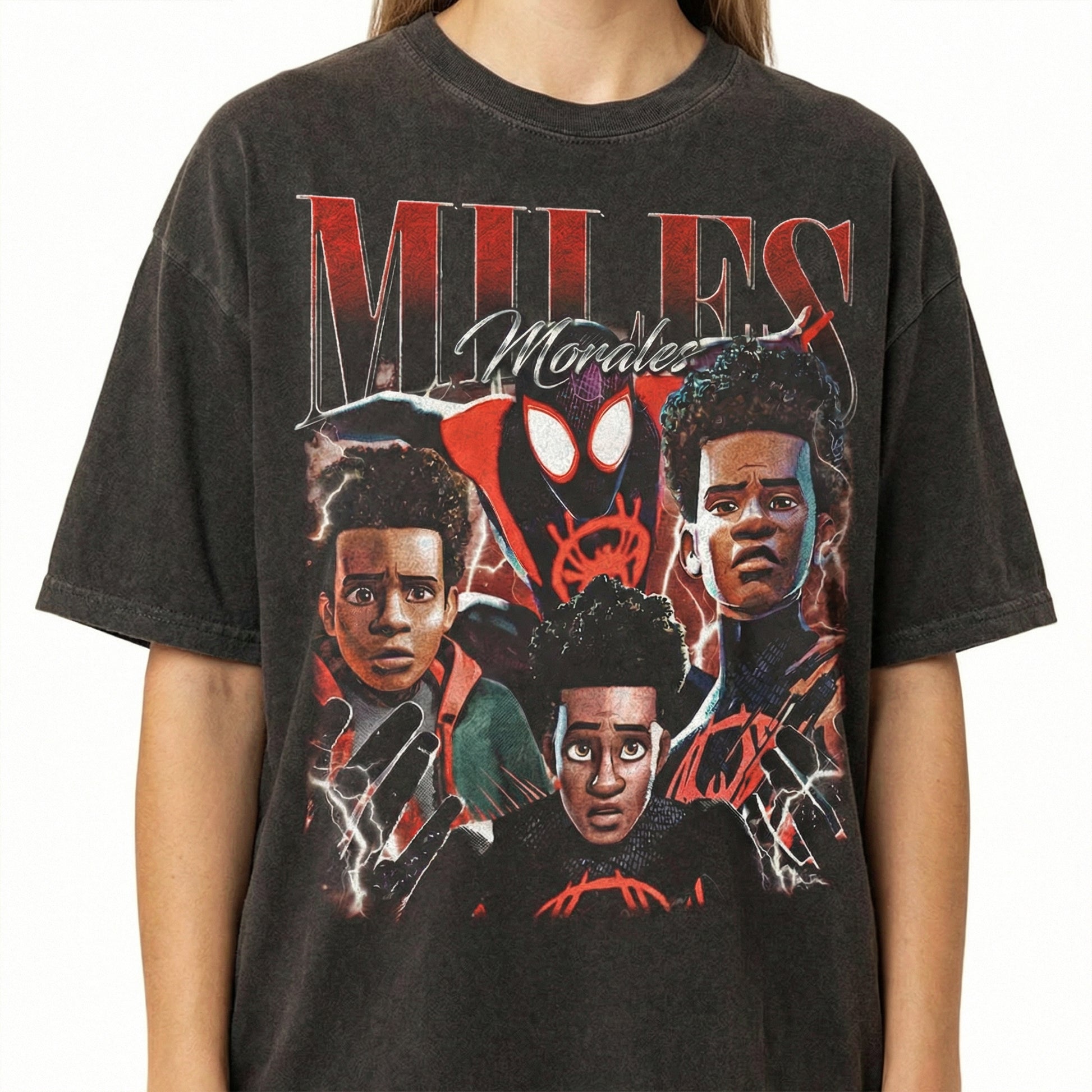 Vintage Miles Morales Comic Style Graphic T-Shirt – Retro Superhero Inspired Unisex Tee
