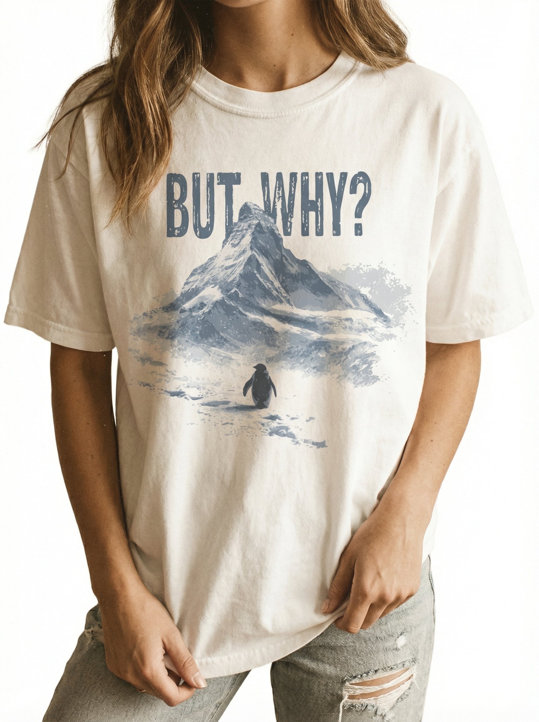 Vintage Nihilist Penguin Graphic T-Shirt – But Why Meme Retro Unisex Tee
