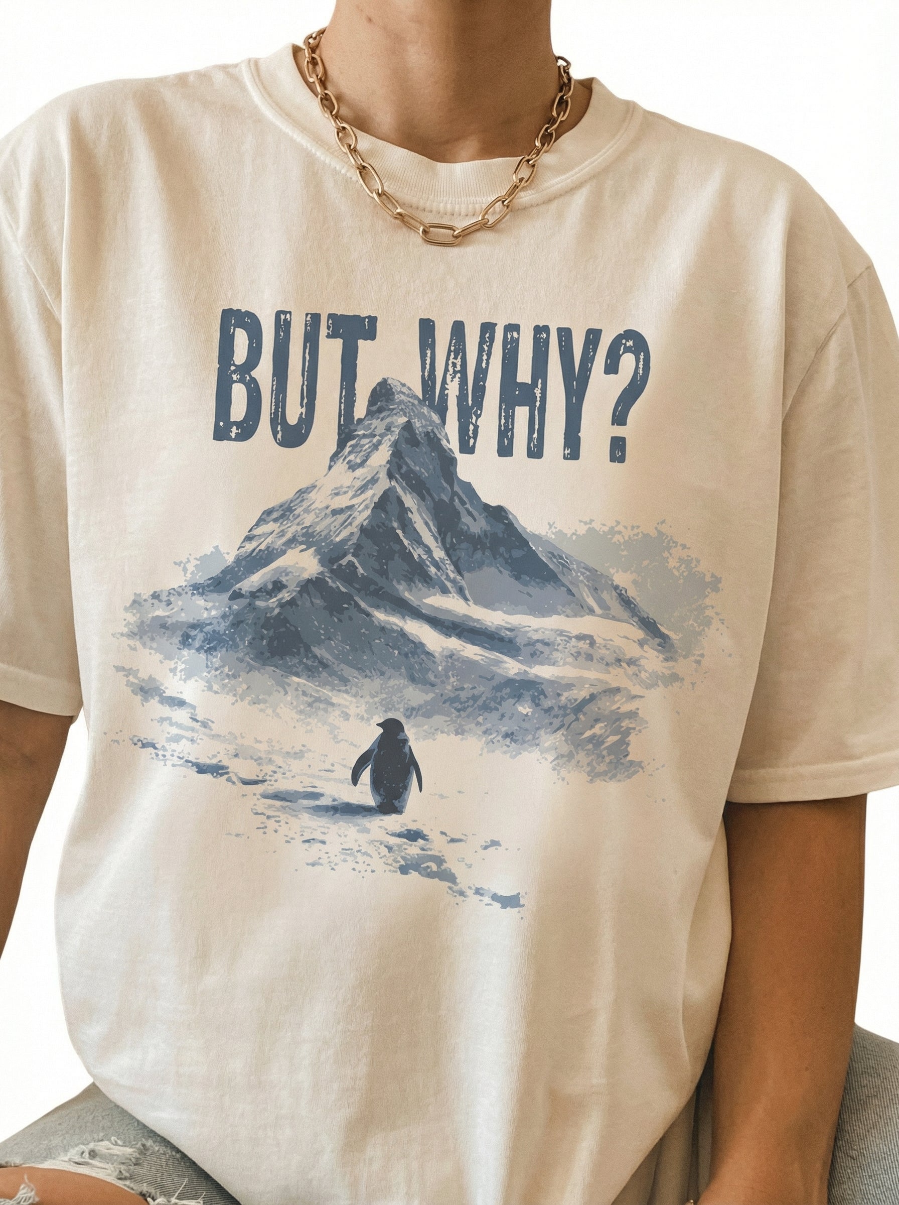 Vintage Nihilist Penguin Graphic T-Shirt – But Why Meme Retro Unisex Tee