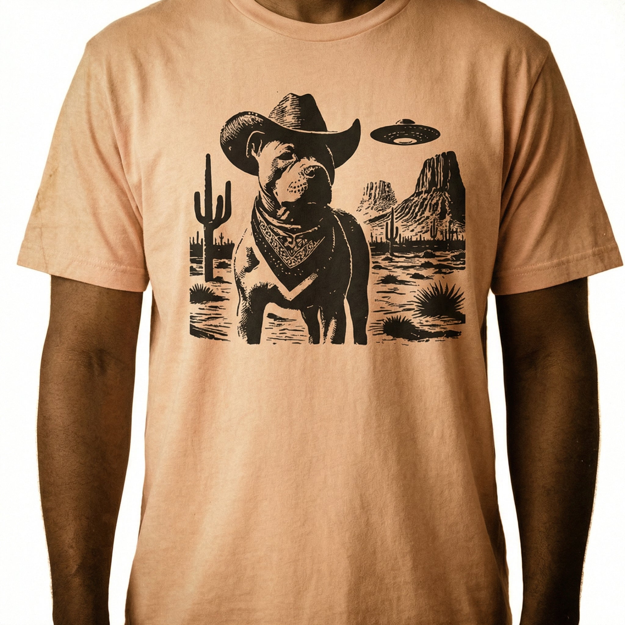 Vintage Pitbull UFO T-Shirt - Western Cowboy Pittie Graphic Tee - Retro Alien Dog Gift