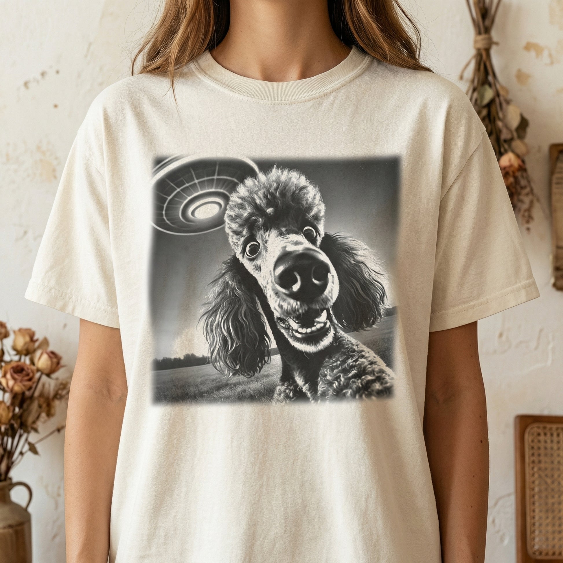 Vintage Poodle UFO T-Shirt – Funny Alien Dog Graphic Tee