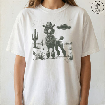 Vintage Poodle UFO Western T-Shirt – Retro Cowboy Dog Graphic Tee