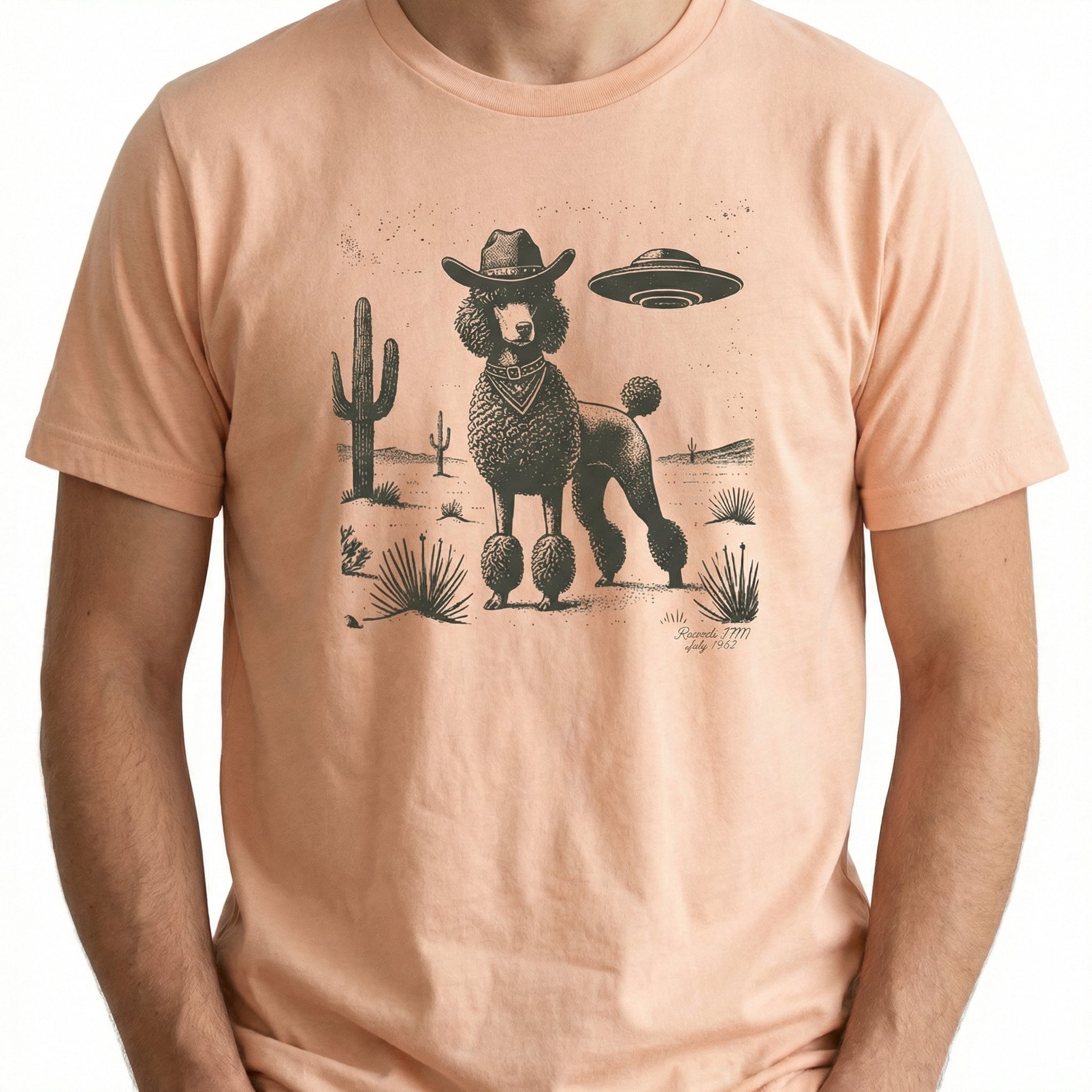 Vintage Poodle UFO Western T-Shirt – Retro Cowboy Dog Graphic Tee