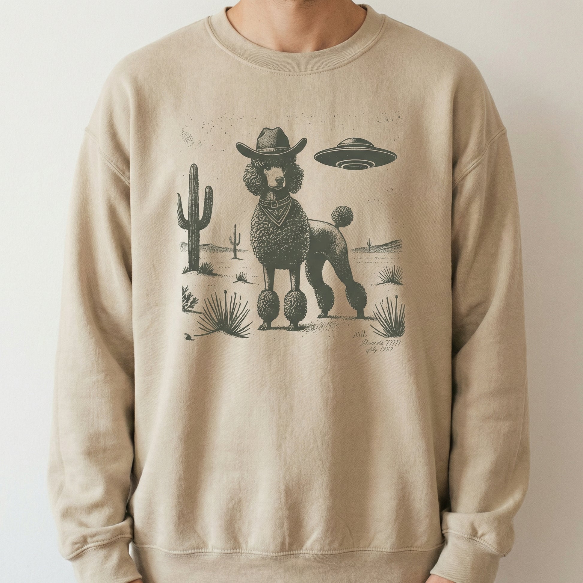 Vintage Poodle UFO Western T-Shirt – Retro Cowboy Dog Graphic Tee