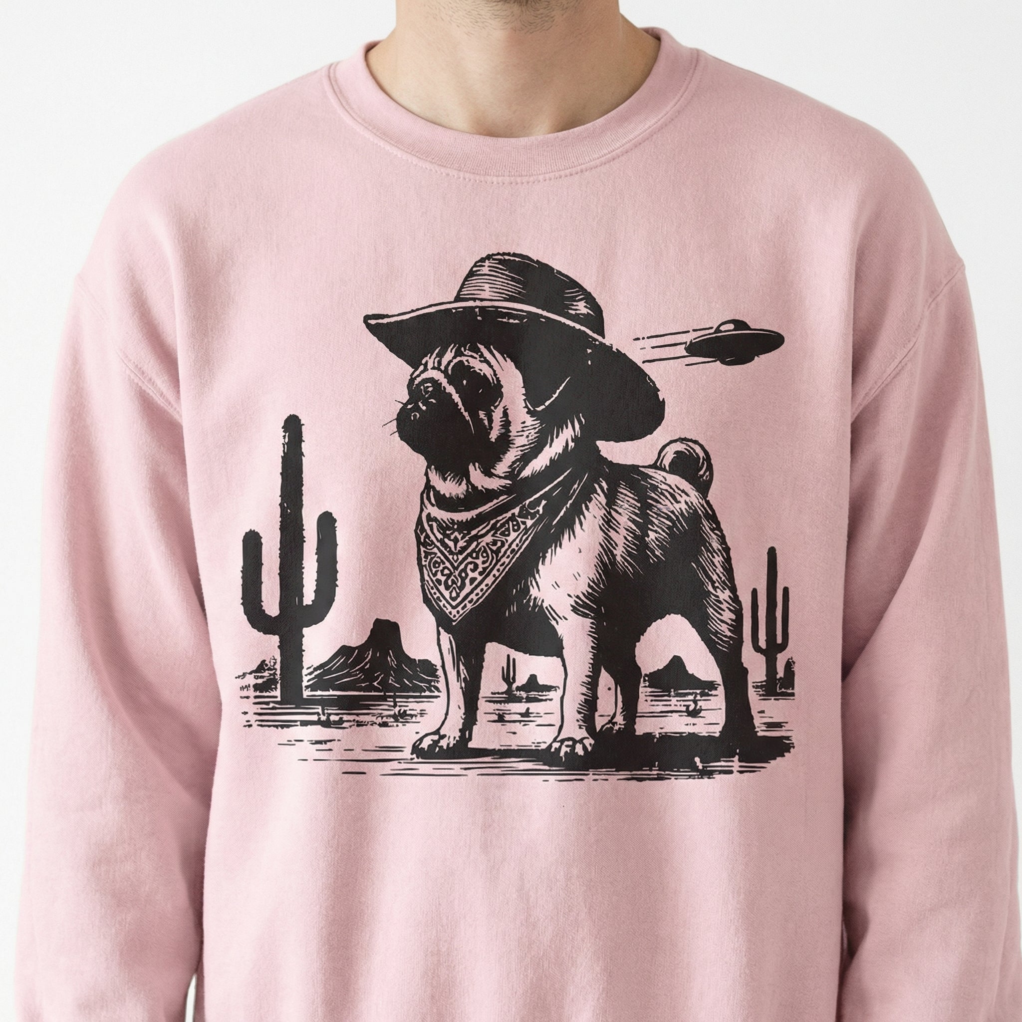 Vintage Pug UFO Shirt – Western Cowboy Pug Funny Retro Dog T-Shirt