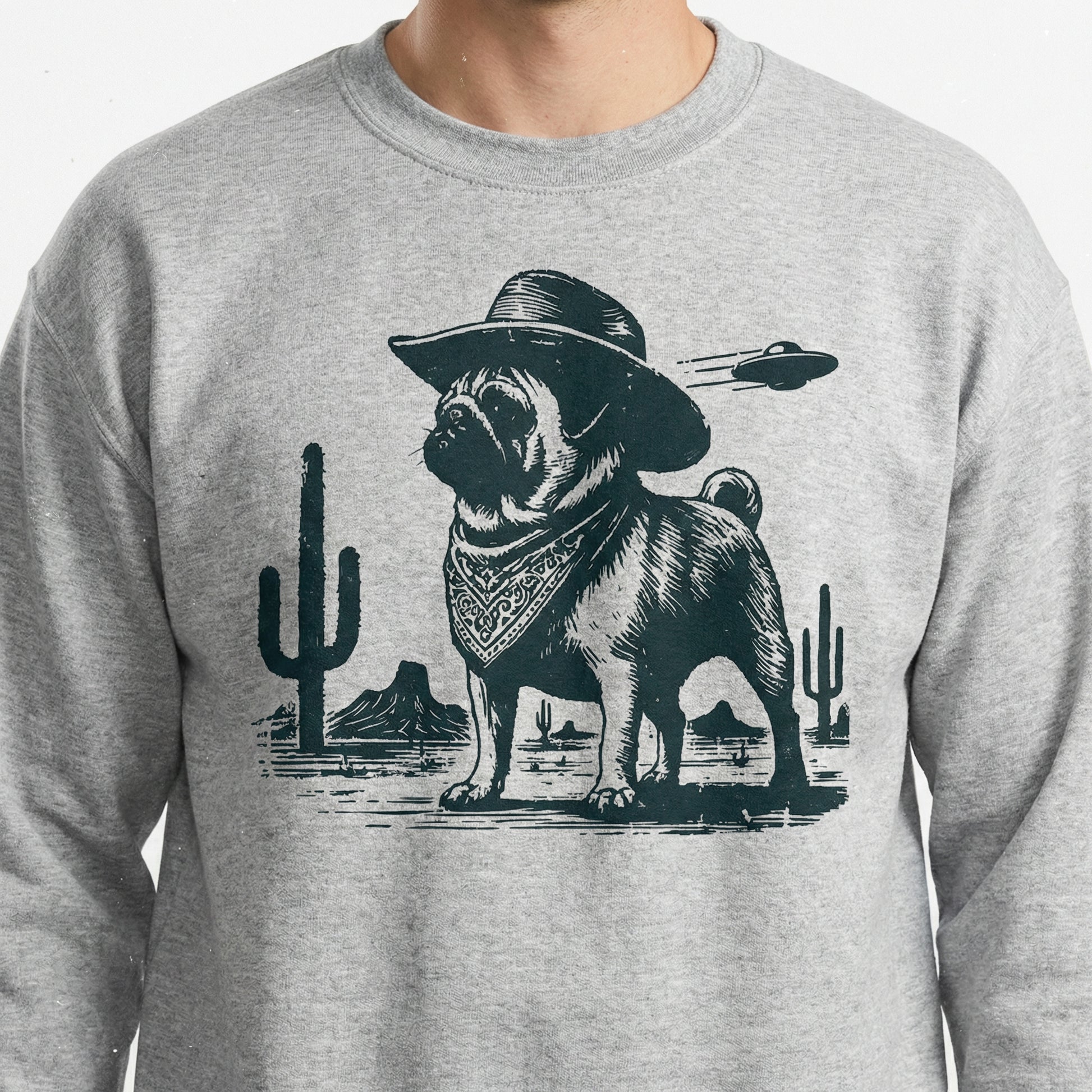 Vintage Pug UFO Shirt – Western Cowboy Pug Funny Retro Dog T-Shirt