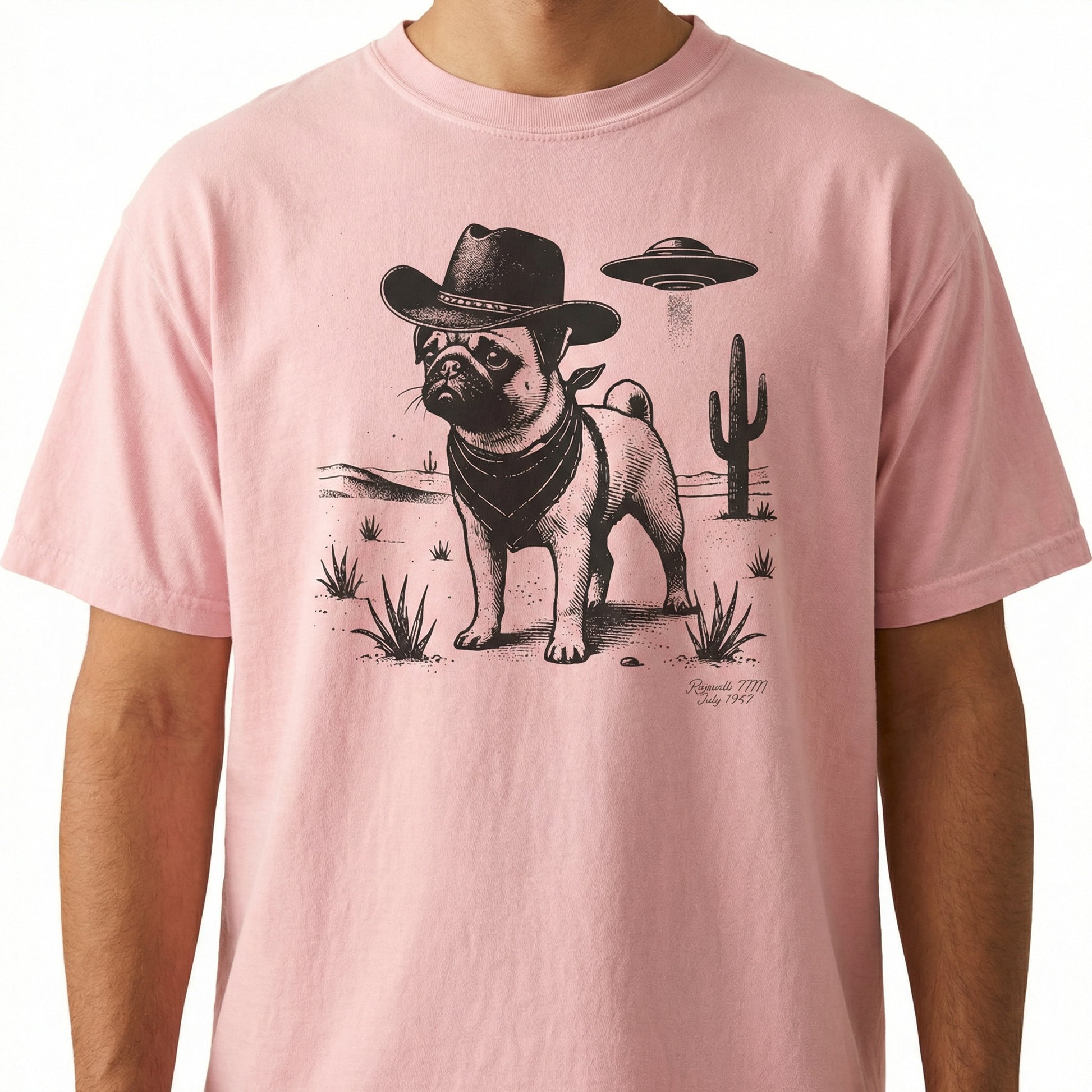 Vintage Pug UFO Western T-Shirt – Retro Cowboy Dog Graphic Tee