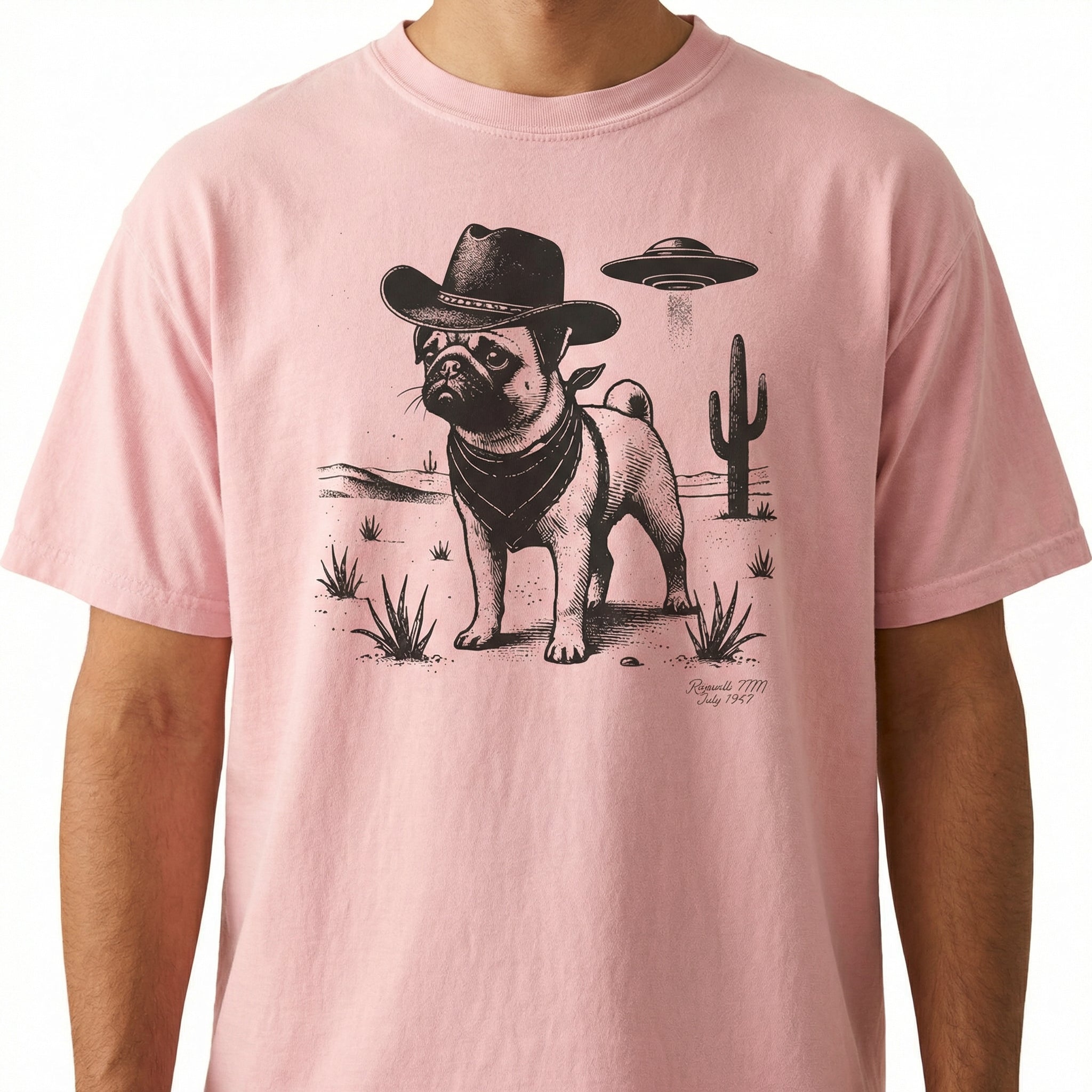 Vintage Pug UFO Western T-Shirt – Retro Cowboy Dog Graphic Tee