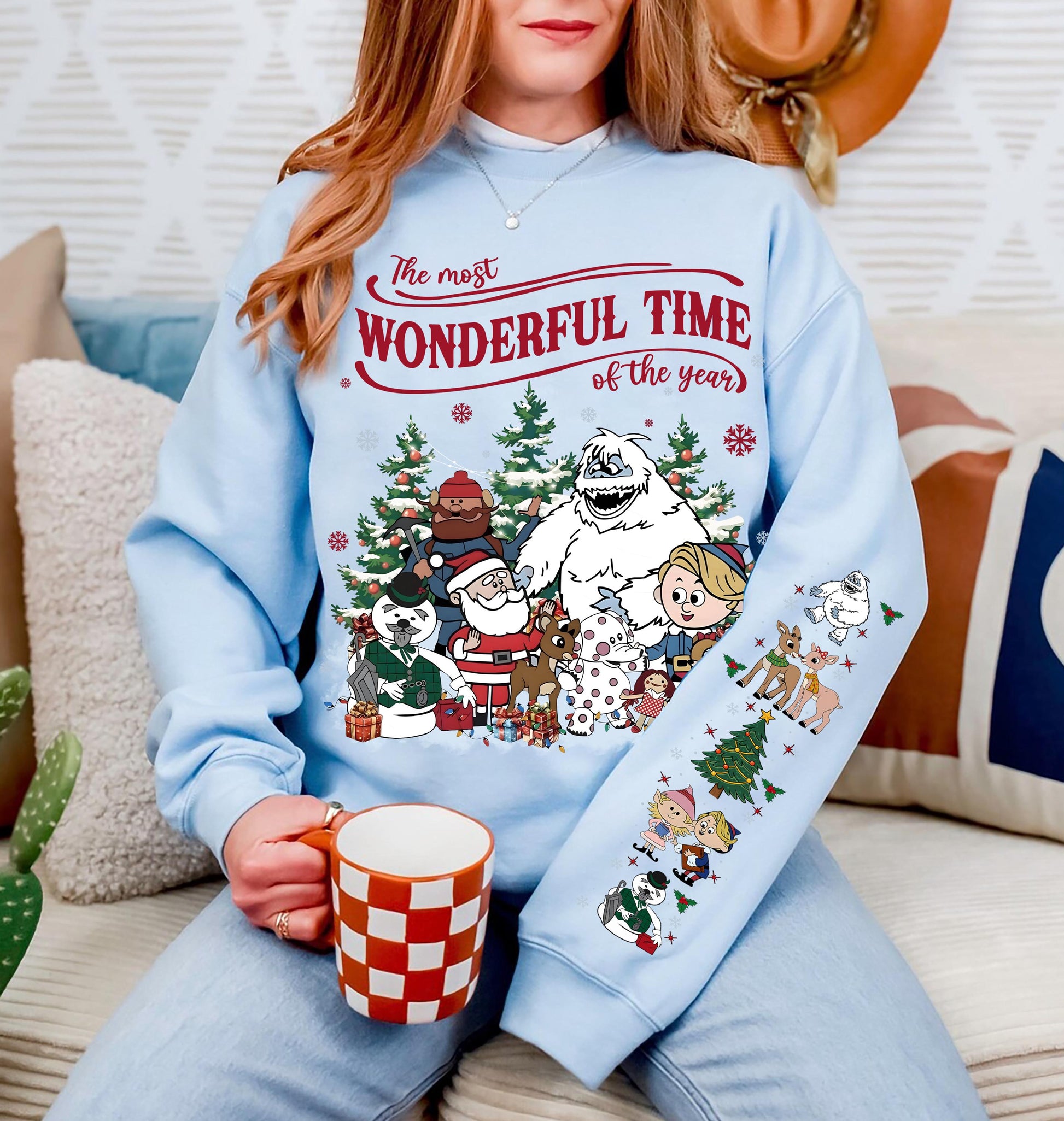 Vintage Rudolph the Red Nosed Reindeer Sweatshirt Retro Christmas Shirt with Sleeve Print Holiday Crewneck