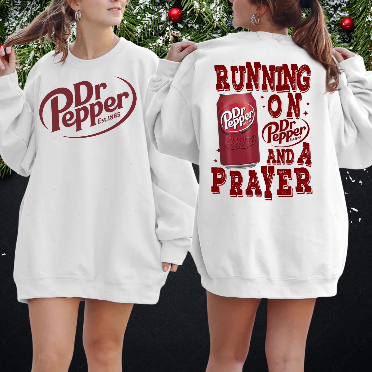 Vintage Running on Prayer & Dr Pepper Double-Sided Retro Graphic Sweatshirt