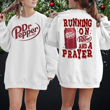 Vintage Running on Prayer & Dr Pepper Double-Sided Retro Graphic Sweatshirt