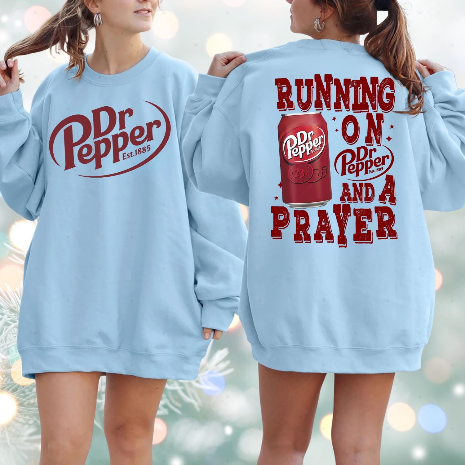 Vintage Running on Prayer & Dr Pepper Double-Sided Retro Graphic Sweatshirt