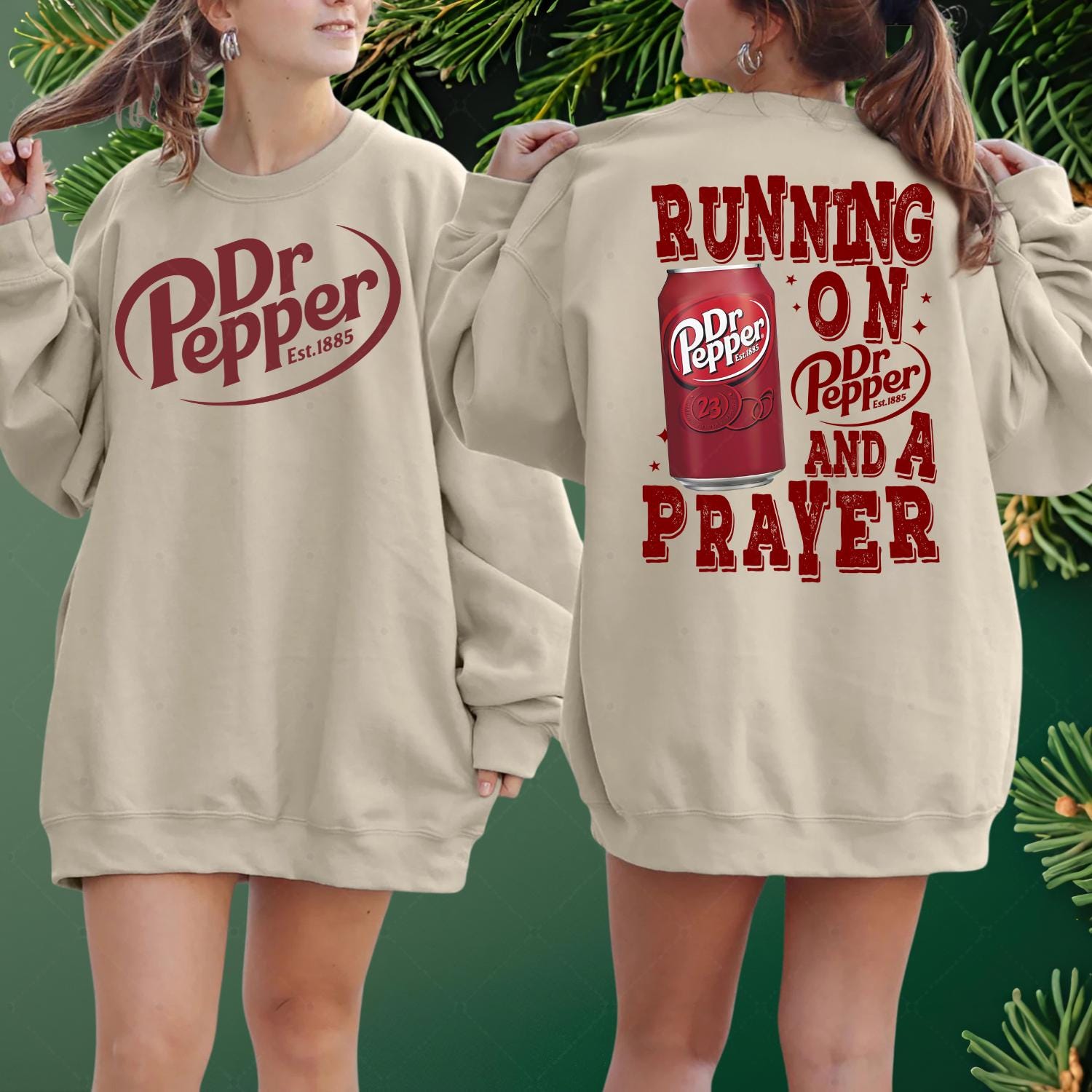 Vintage Running on Prayer & Dr Pepper Double-Sided Retro Graphic Sweatshirt
