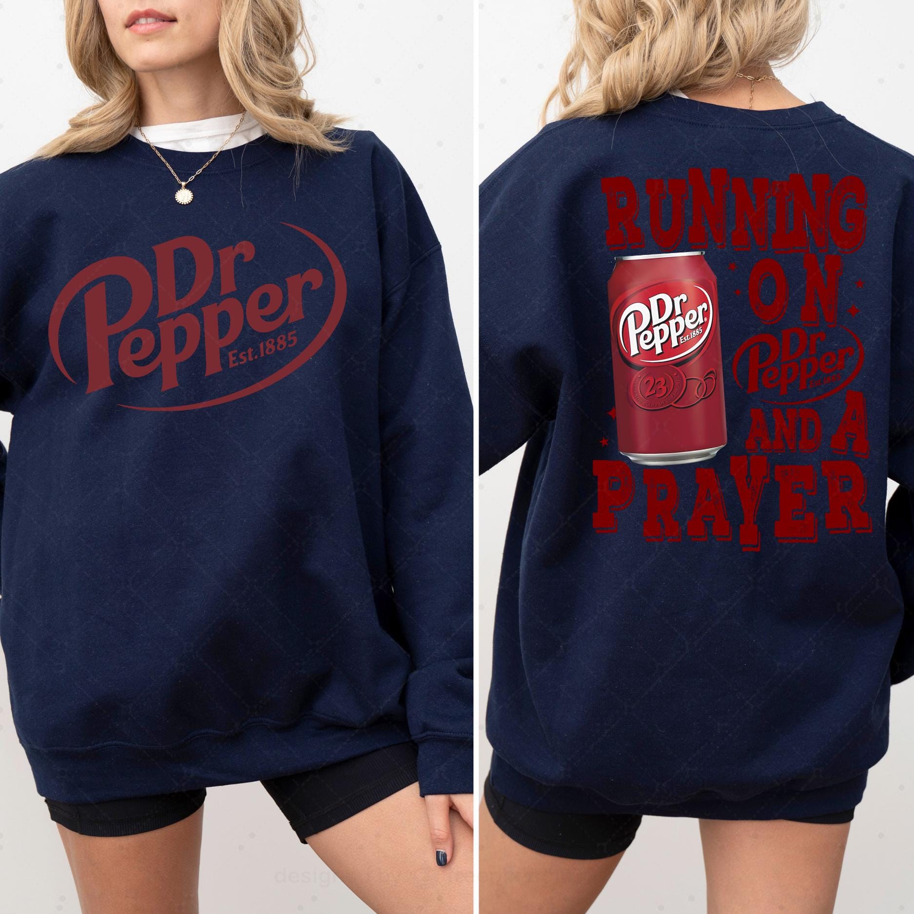 Vintage Running on Prayer & Dr Pepper Double-Sided Retro Graphic Sweatshirt