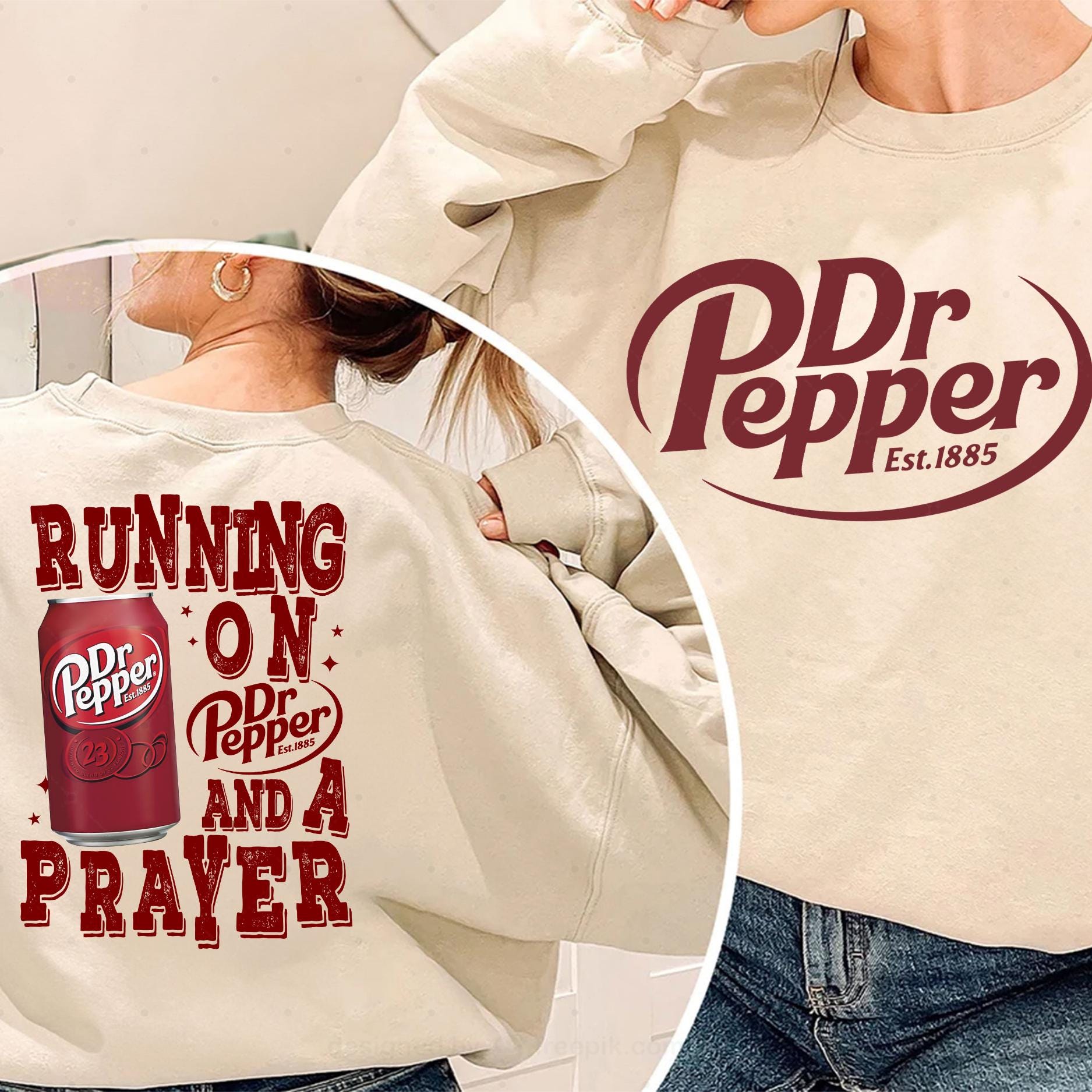 Vintage Running on Prayer & Dr Pepper Double-Sided Retro Graphic Sweatshirt