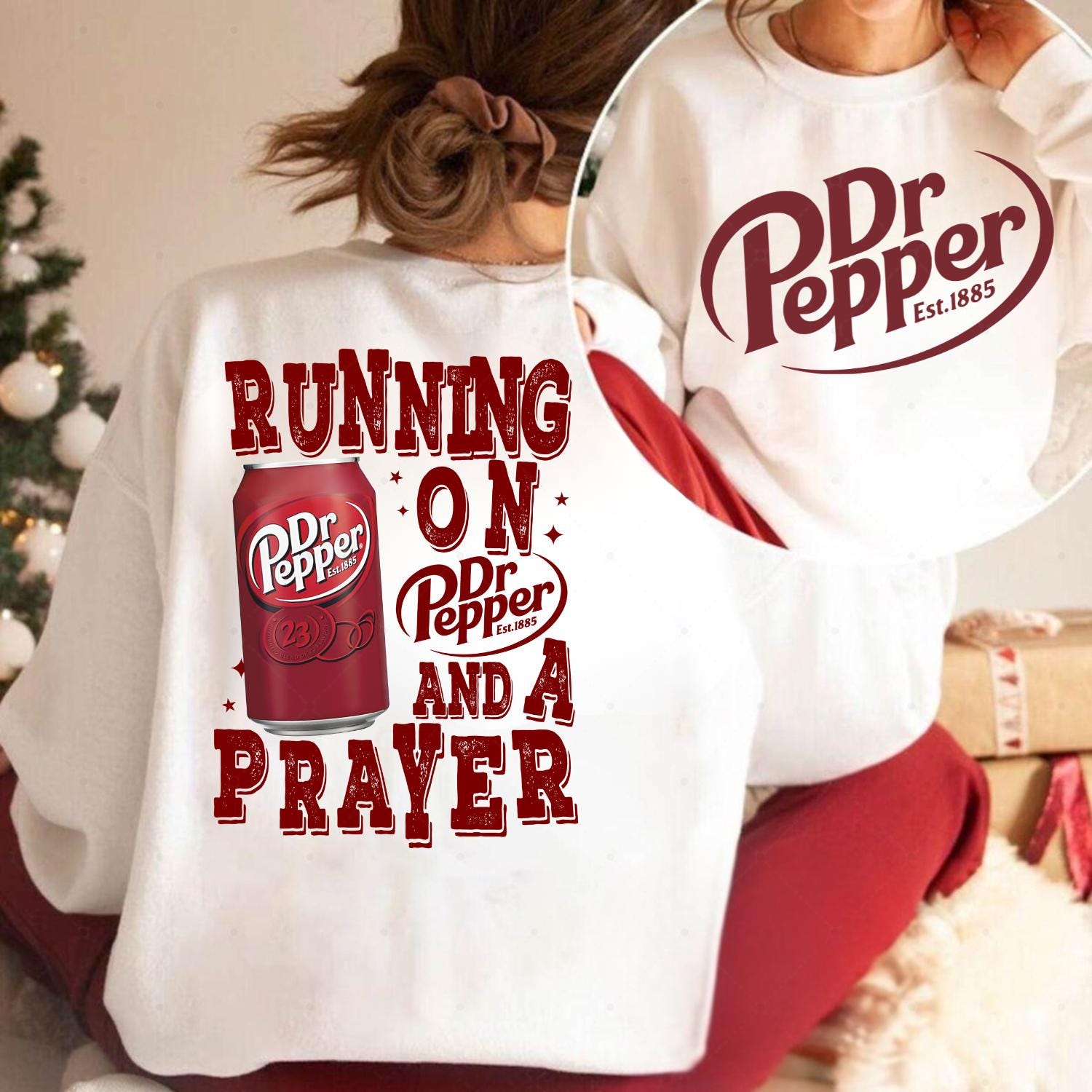 Vintage Running on Prayer & Dr Pepper Double-Sided Retro Graphic Sweatshirt