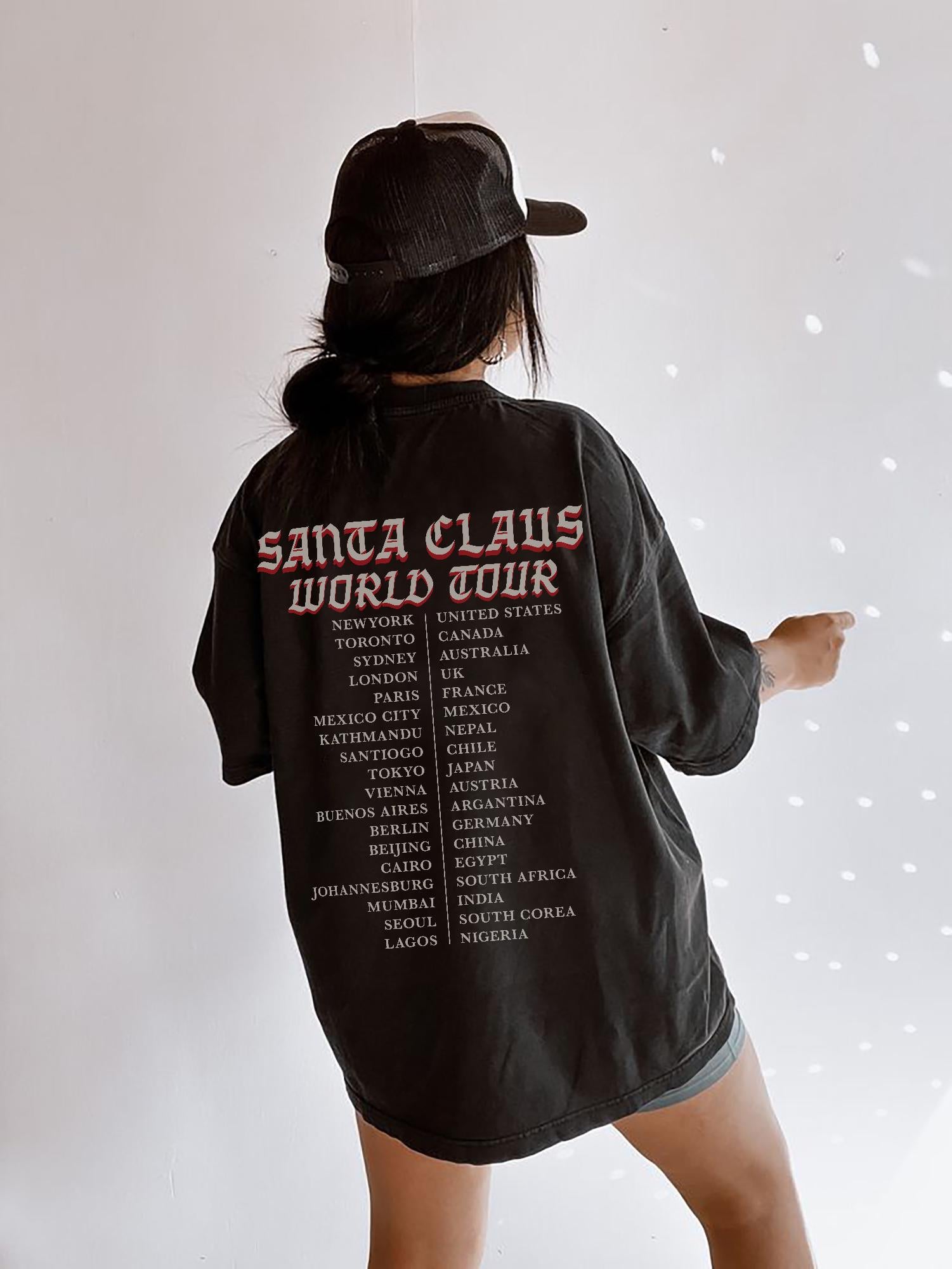 Vintage Santa Claus World Tour T-Shirt Grunge Christmas Graphic Tee Retro 90s Alternative Rock Holiday Shirt