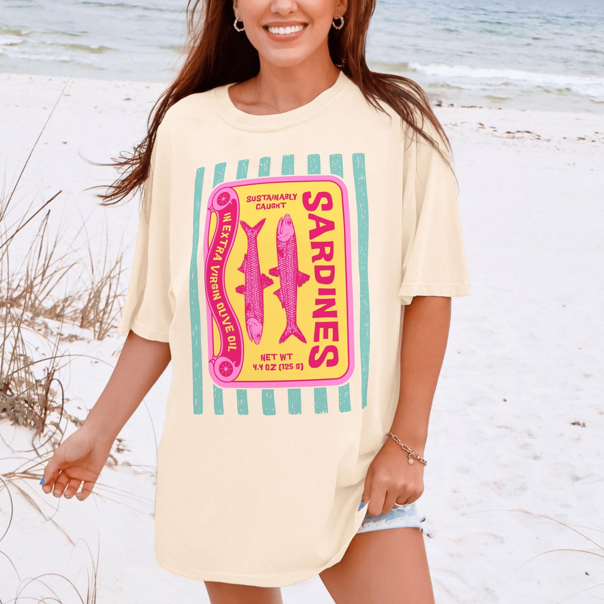 Vintage Sardines Graphic T-Shirt – Retro Coastal Aesthetic Tee