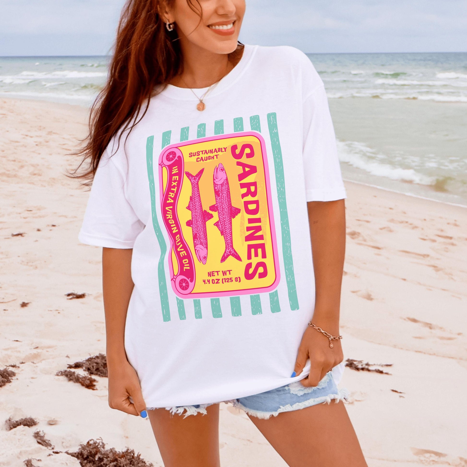 Vintage Sardines Graphic T-Shirt – Retro Coastal Aesthetic Tee