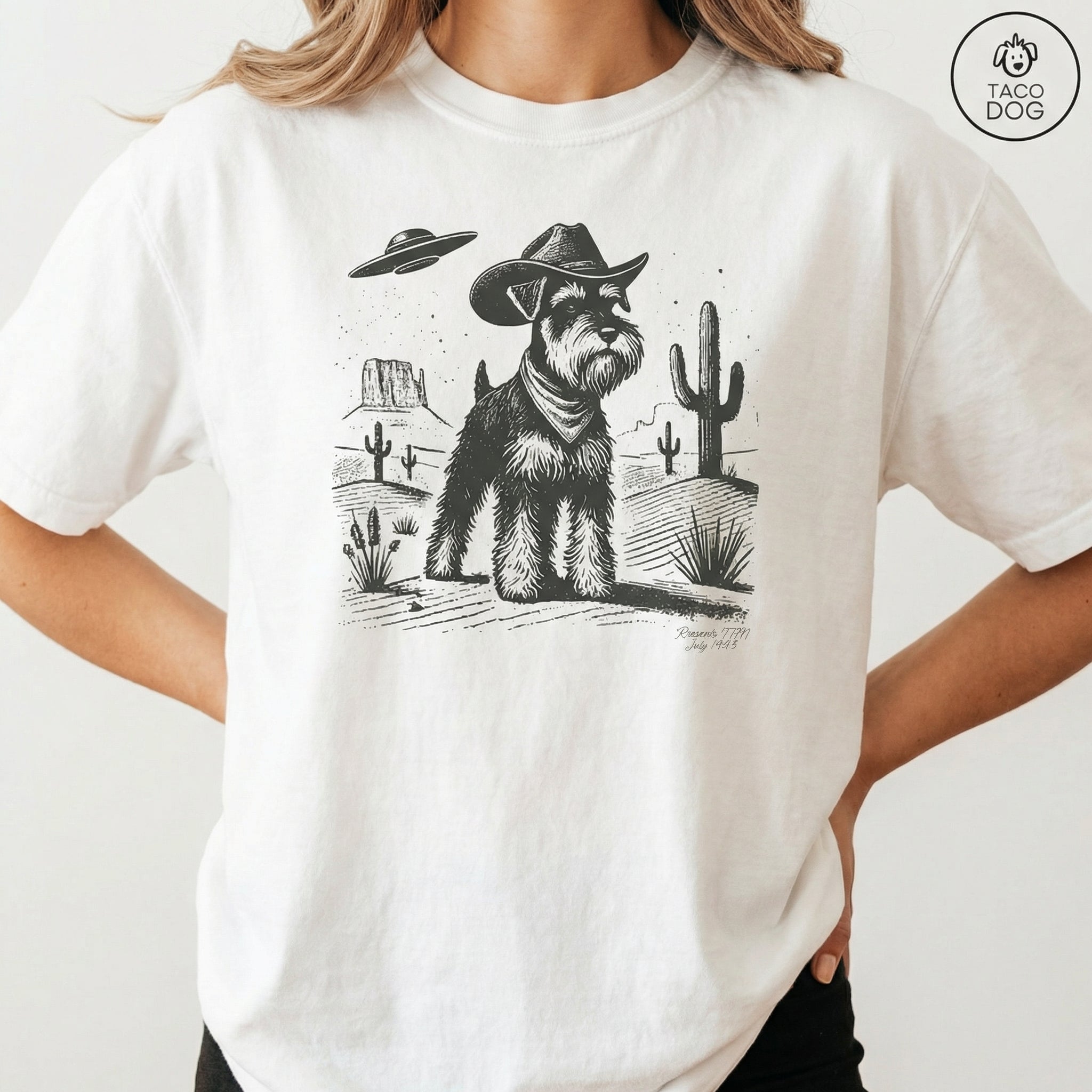 Vintage Schnauzer UFO Shirt – Retro Western Cowboy Dog Graphic T-Shirt
