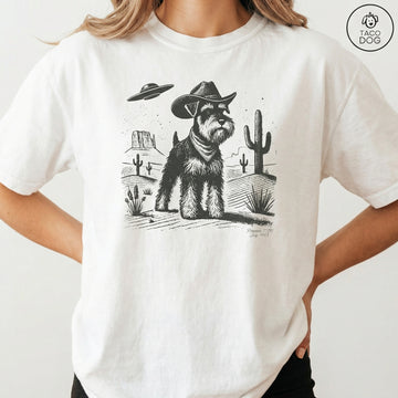 Vintage Schnauzer UFO Shirt – Retro Western Cowboy Dog Graphic T-Shirt