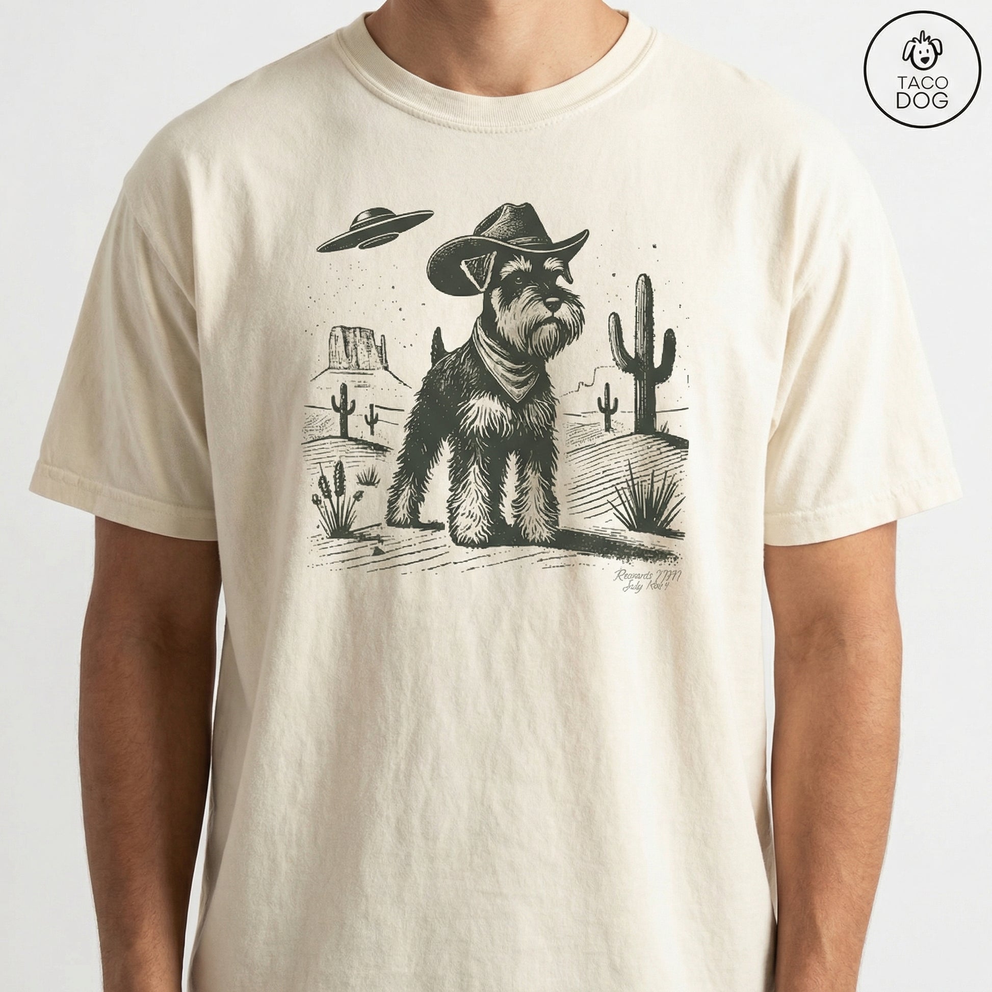 Vintage Schnauzer UFO Shirt – Retro Western Cowboy Dog Graphic T-Shirt