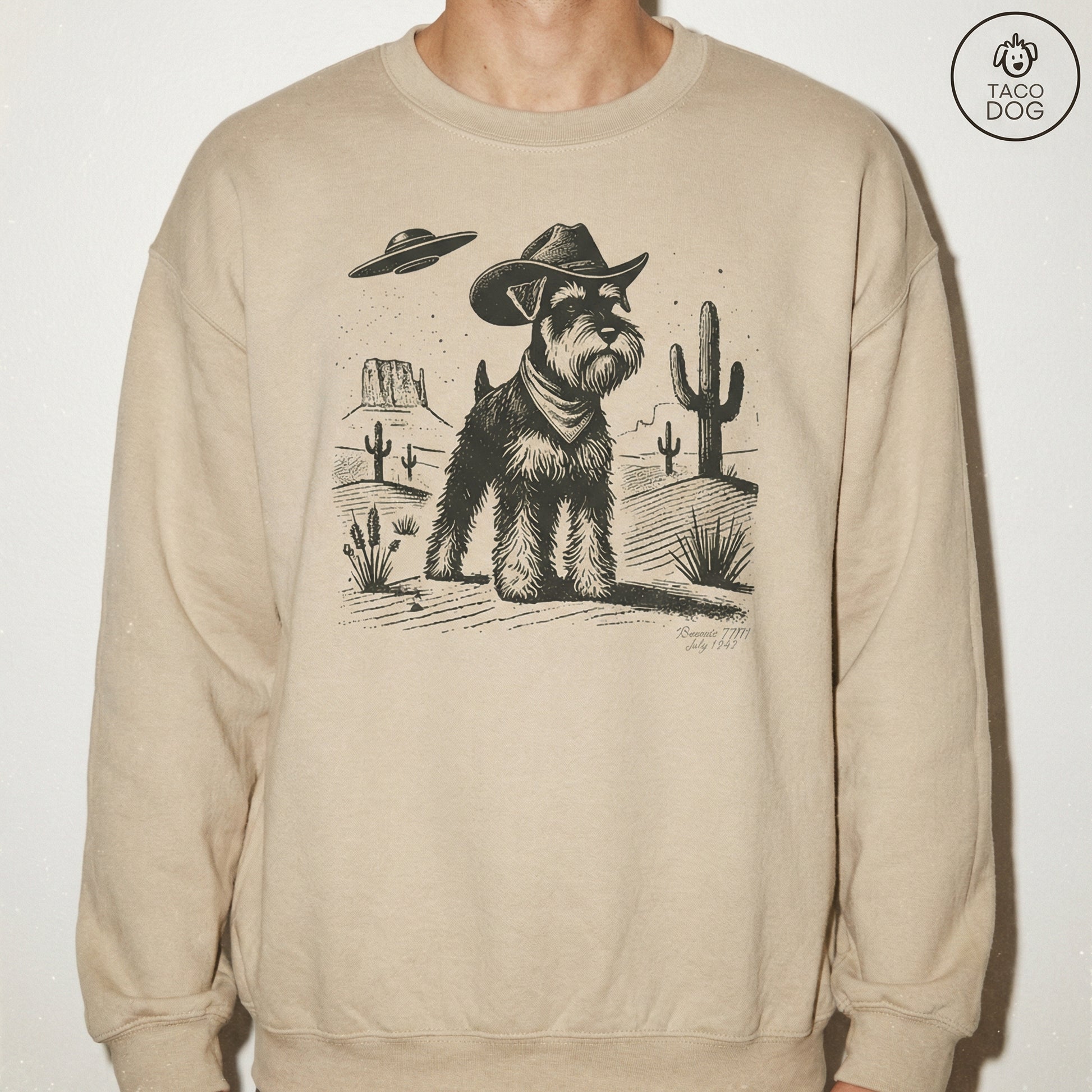 Vintage Schnauzer UFO Shirt – Retro Western Cowboy Dog Graphic T-Shirt