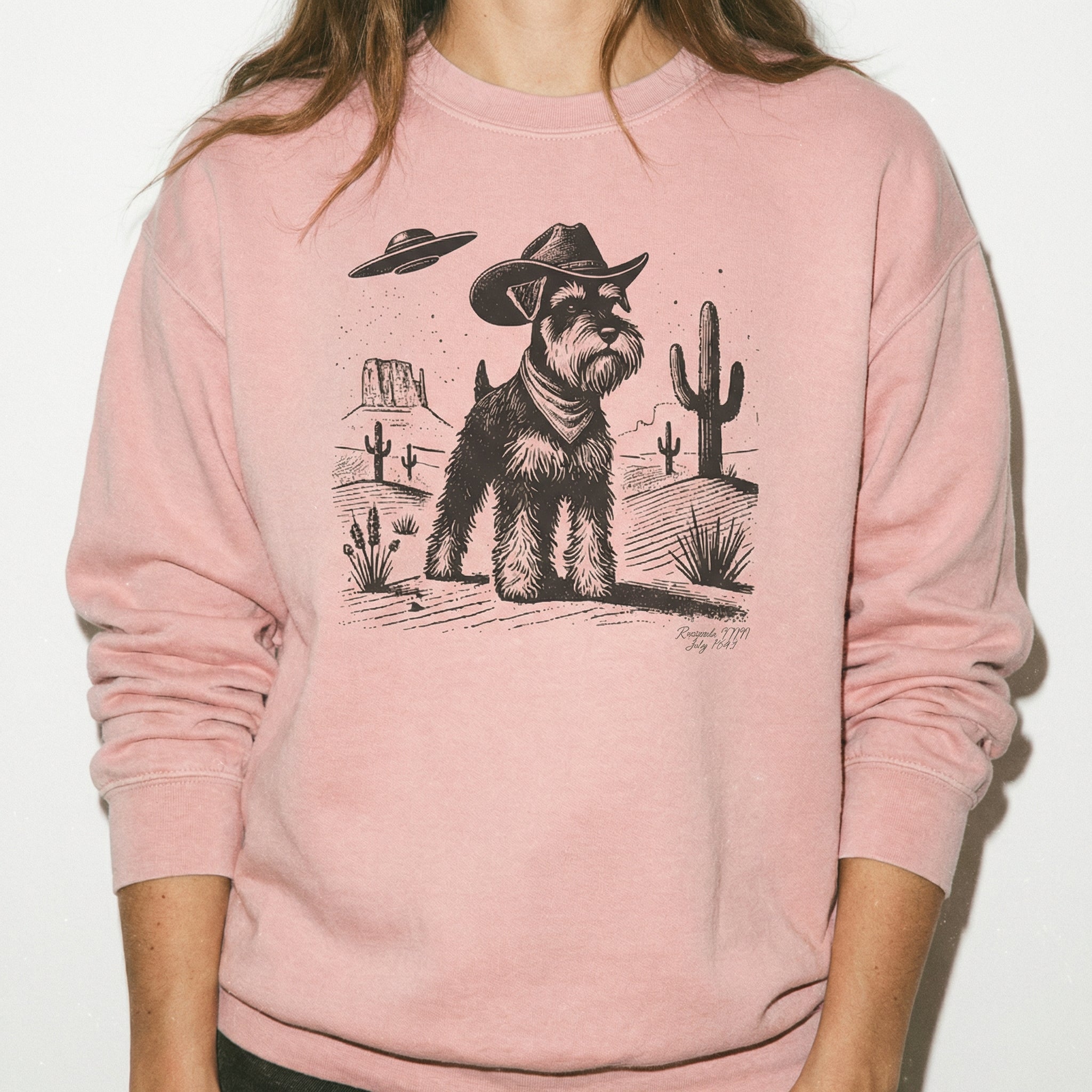 Vintage Schnauzer UFO Shirt – Retro Western Cowboy Dog Graphic T-Shirt