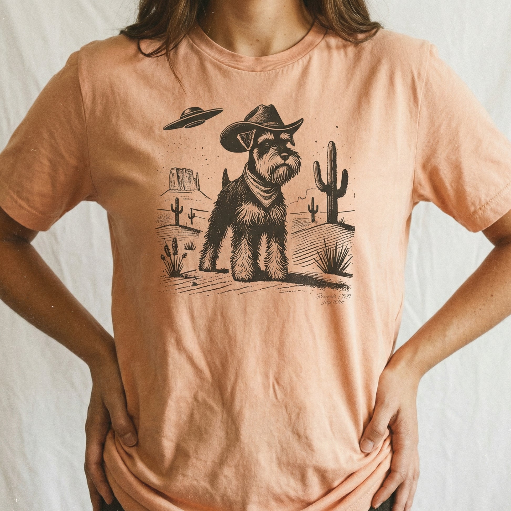 Vintage Schnauzer UFO Shirt – Retro Western Cowboy Dog Graphic T-Shirt