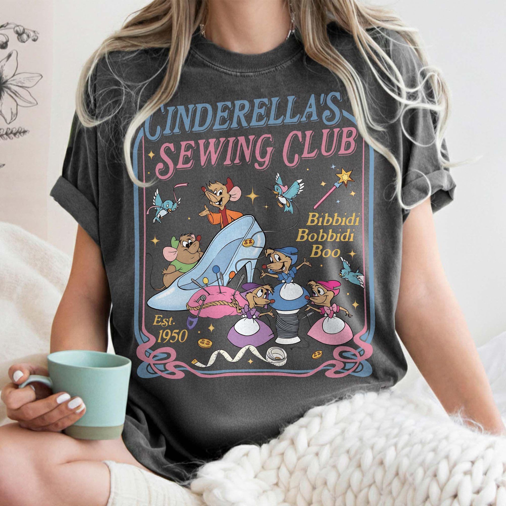 Vintage Sewing Club Graphic T-Shirt – Cute Mice Tailor Theme Tee