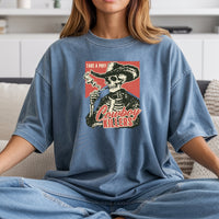 Vintage Skeleton Take A Puff Cowboy T-Shirt - Western Skull Graphic Tee