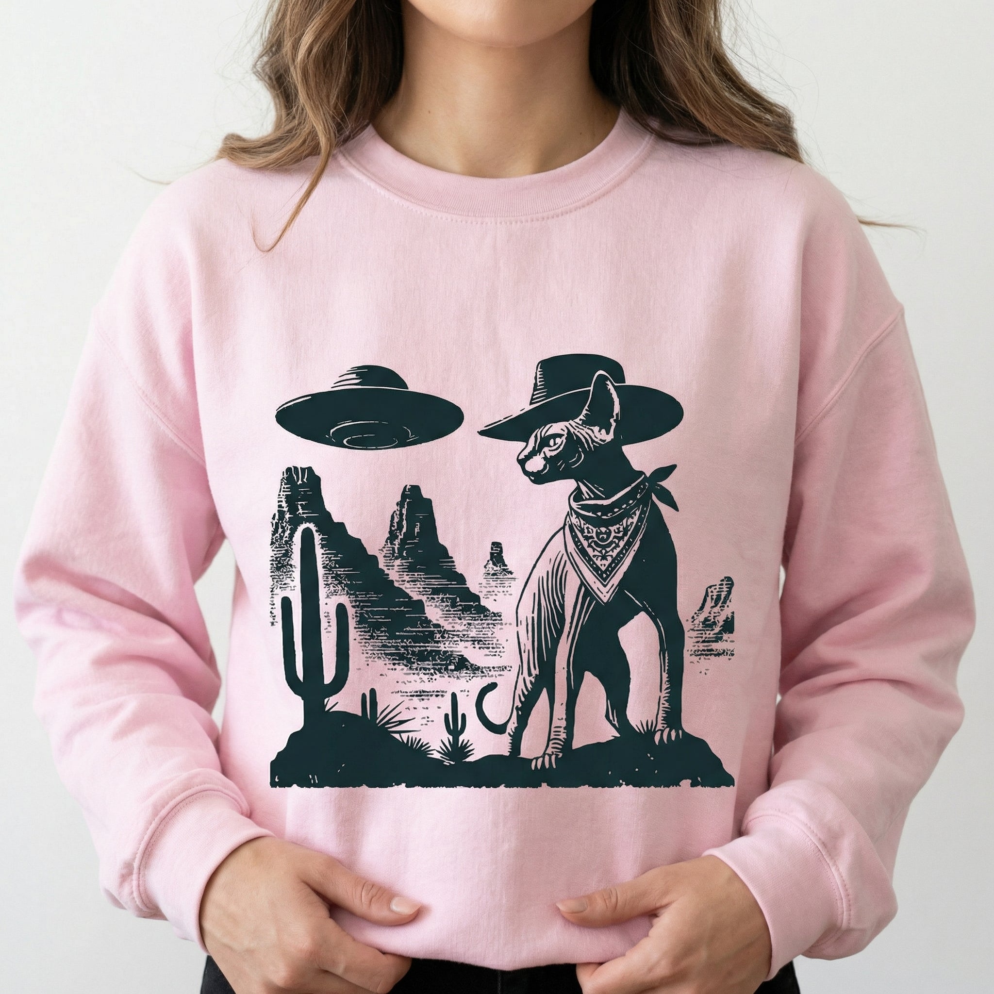 Vintage Sphynx UFO T-Shirt - Western Cowboy Hairless Cat Graphic Tee - Ranch Country Cat Gift