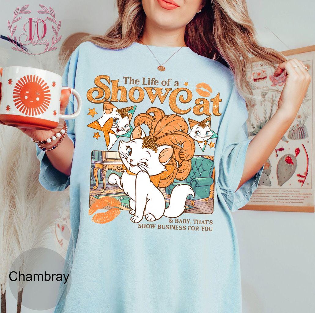 Vintage Life of a ShowCat Shirt – Showgirl Cat Tee – Retro Cat Lover Top – Chalky Mint Graphic