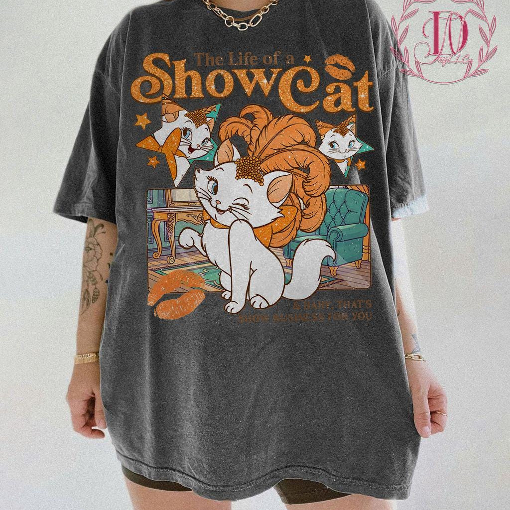 Vintage Life of a ShowCat Shirt – Showgirl Cat Tee – Retro Cat Lover Top – Chalky Mint Graphic