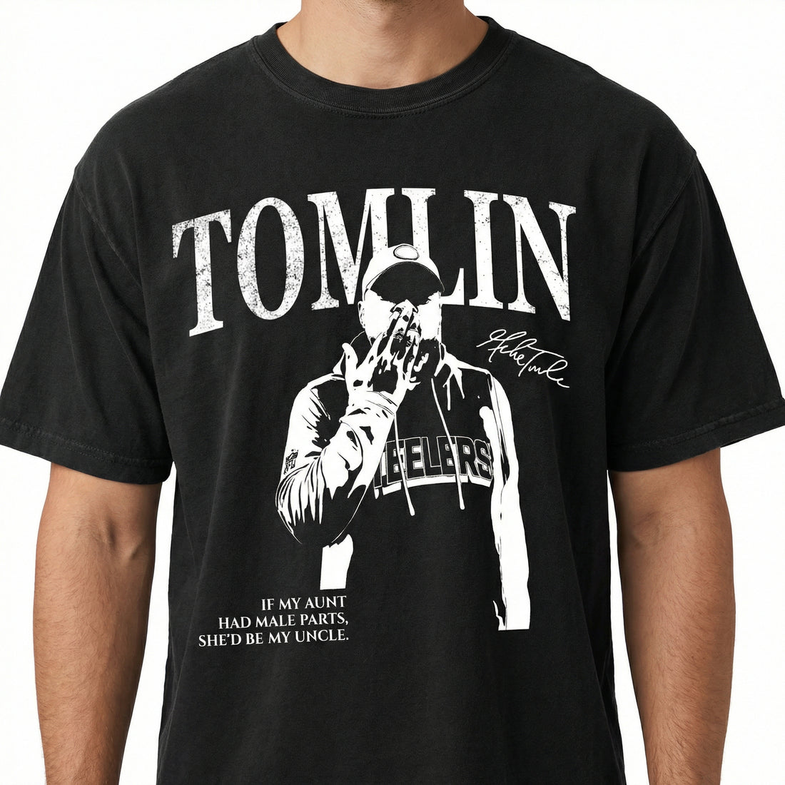 Vintage Tomlin Pittsburgh Football Graphic T-Shirt – Retro Rap Style Game Day Tee