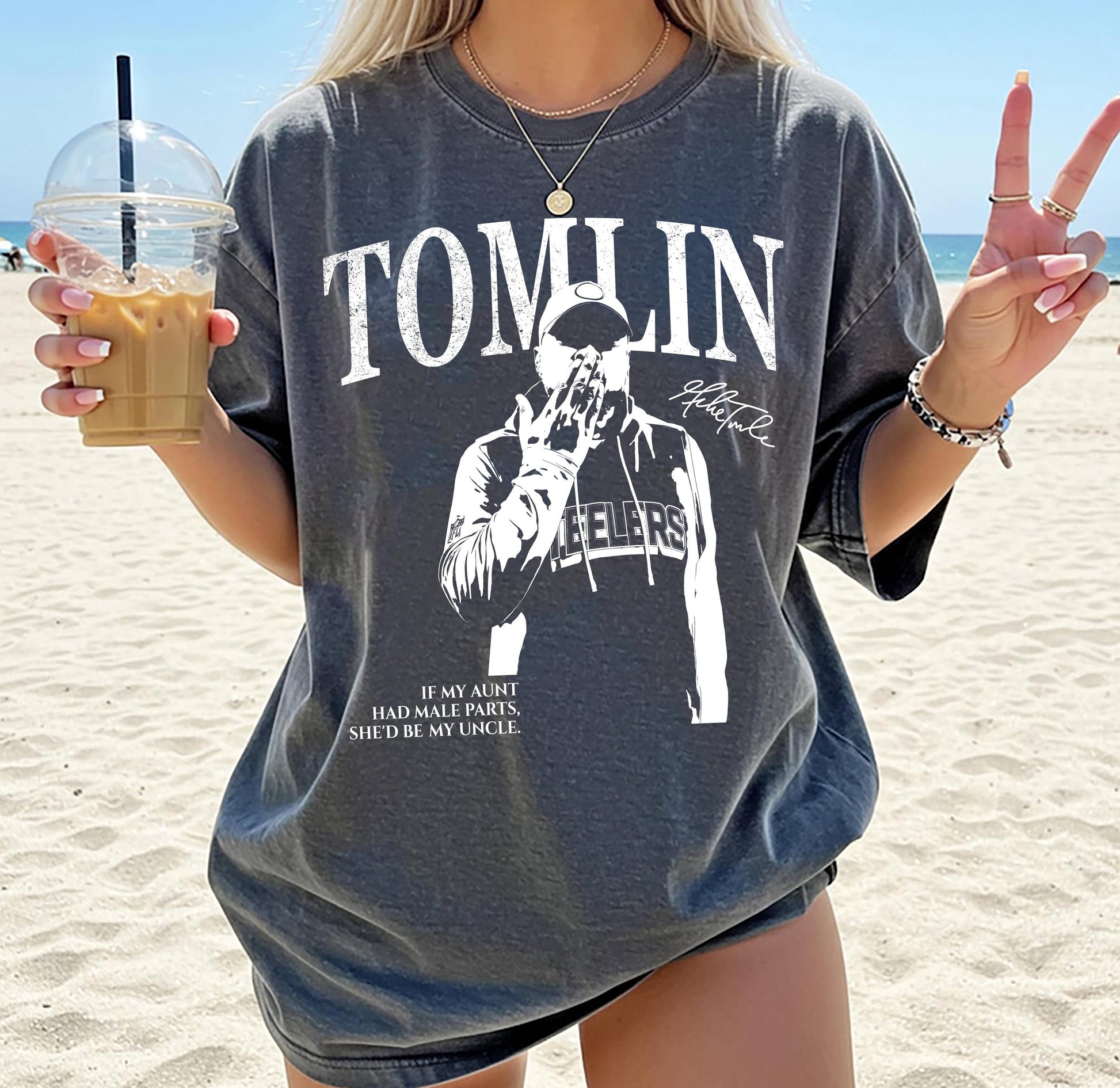 Vintage Tomlin Pittsburgh Football Graphic T-Shirt – Retro Rap Style Game Day Tee