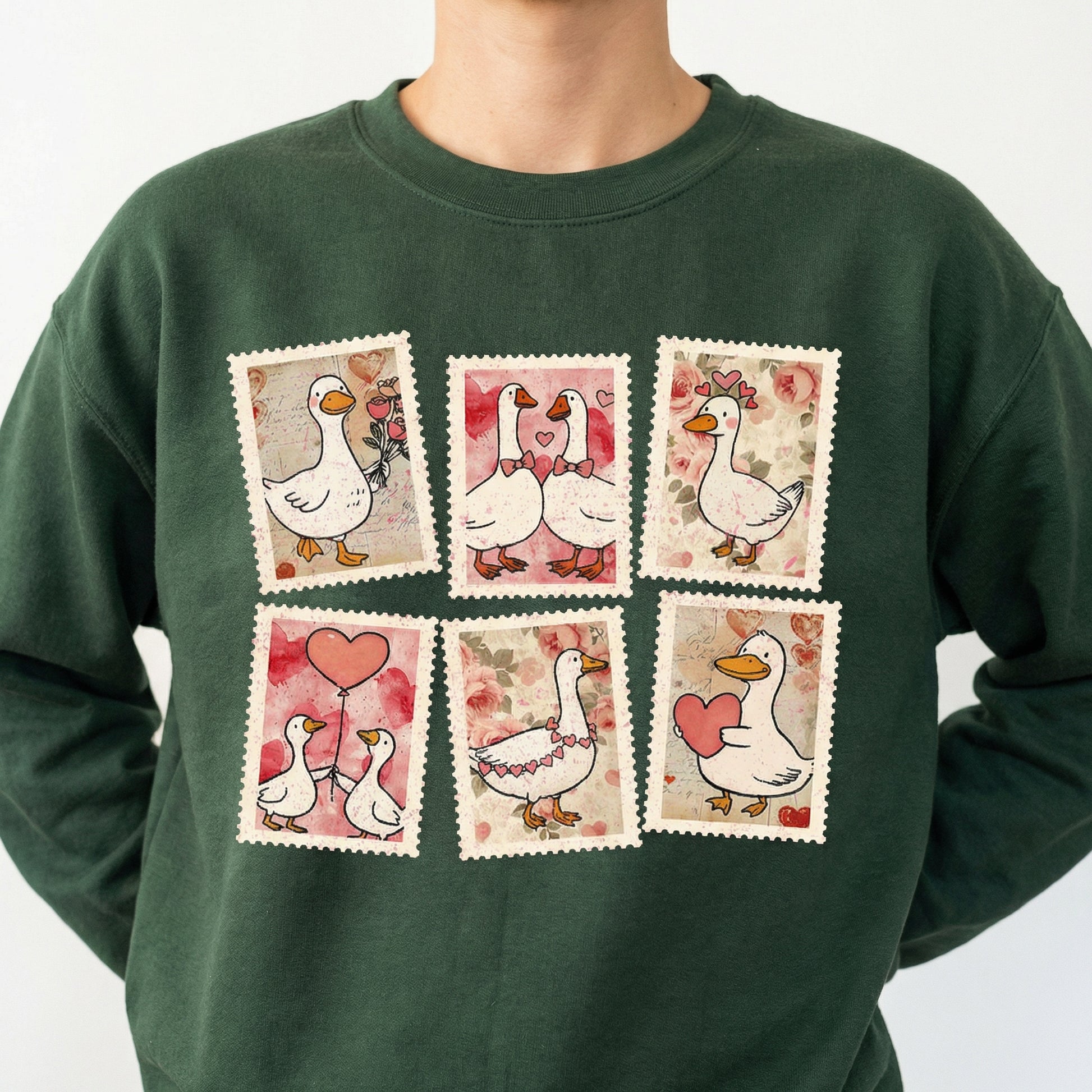 Vintage Valentine Goose Stamp T-Shirt – Pink Coquette Heart Graphic Tee – Funny Valentine Gift