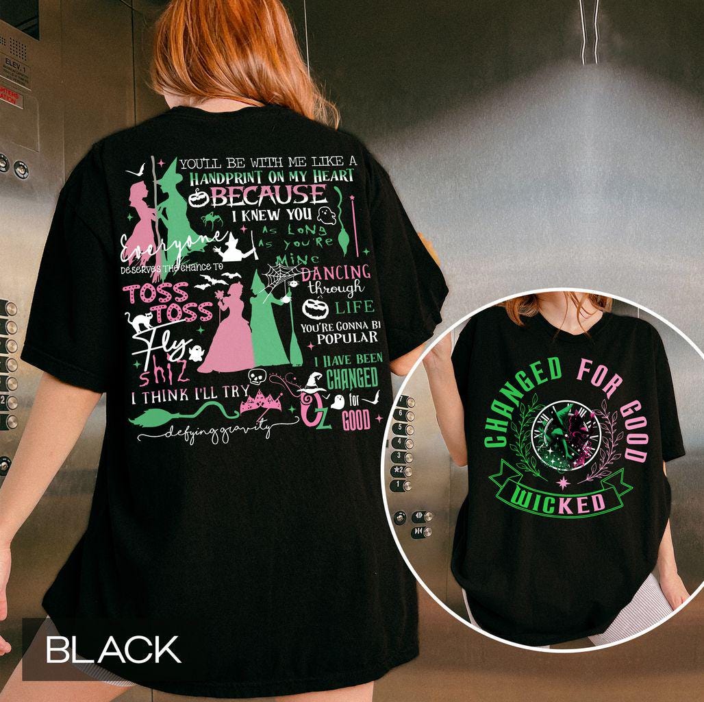 Vintage Wicked Inspired Sweatshirt – Change for Good Quote – Defy Gravity Broomstick Tee – Musical Fan Xmas Gift