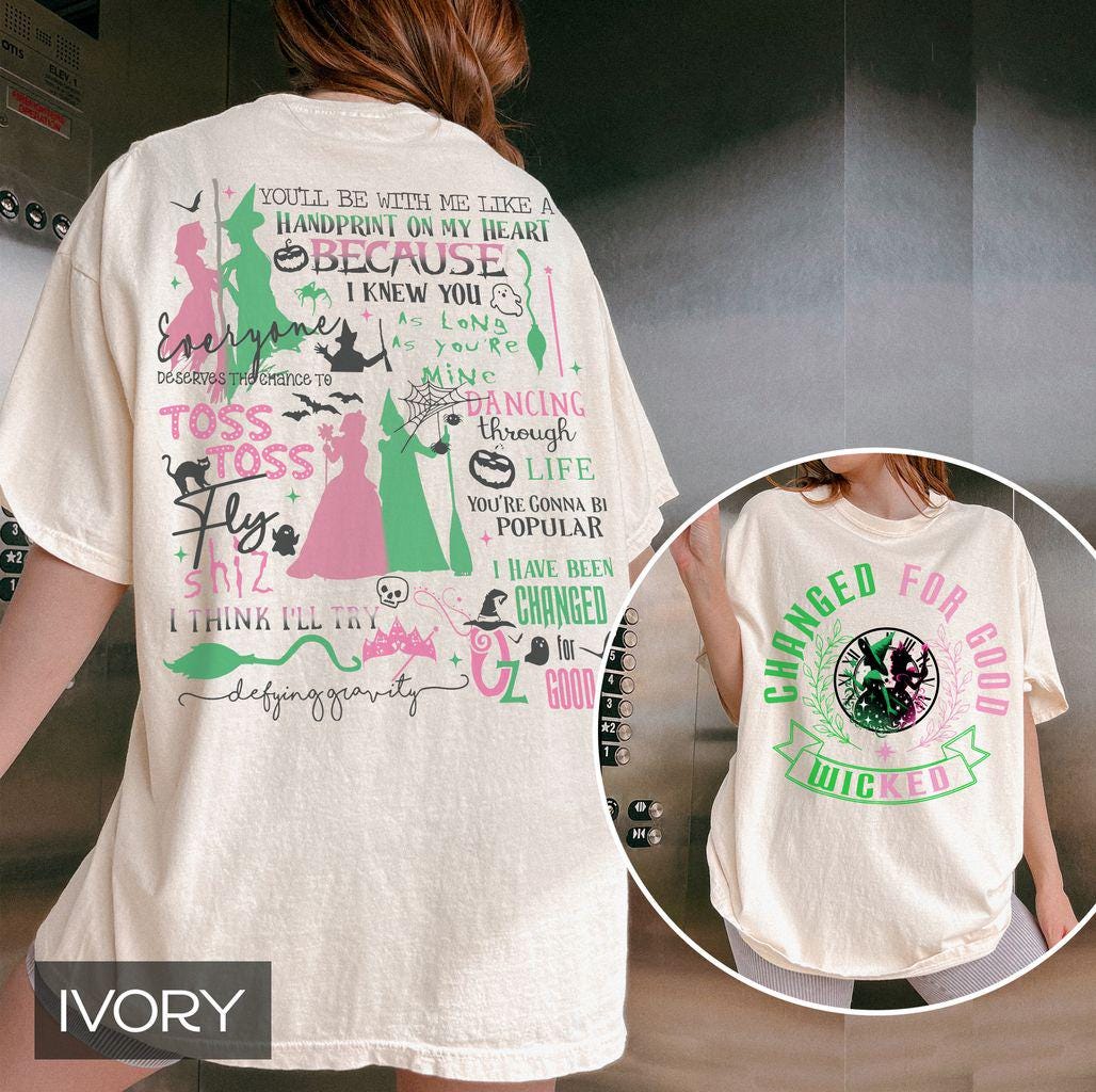 Vintage Wicked Inspired Sweatshirt – Change for Good Quote – Defy Gravity Broomstick Tee – Musical Fan Xmas Gift