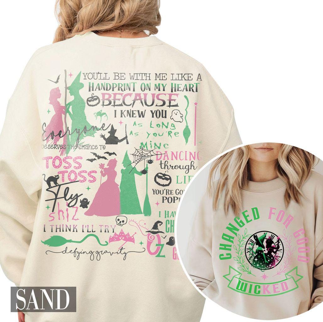 Vintage Wicked Inspired Sweatshirt – Change for Good Quote – Defy Gravity Broomstick Tee – Musical Fan Xmas Gift