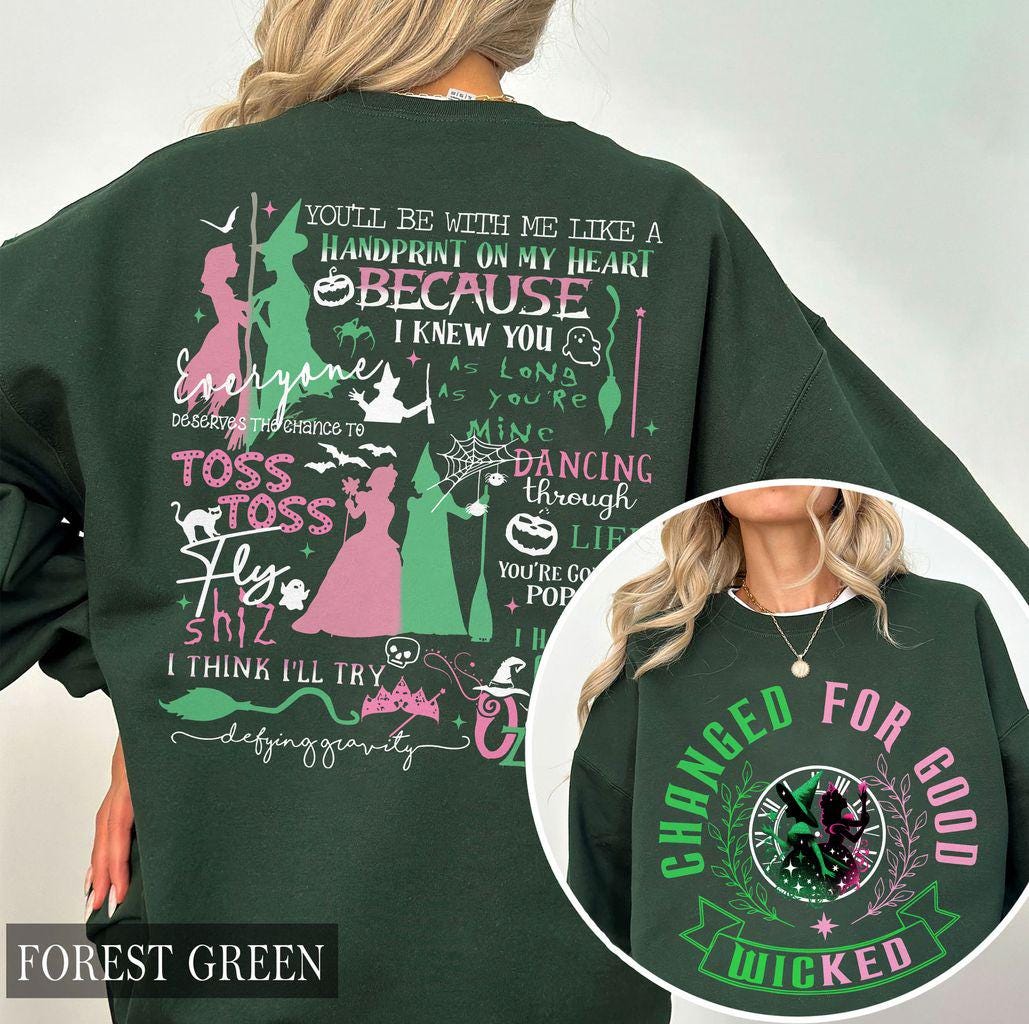 Vintage Wicked Inspired Sweatshirt – Change for Good Quote – Defy Gravity Broomstick Tee – Musical Fan Xmas Gift