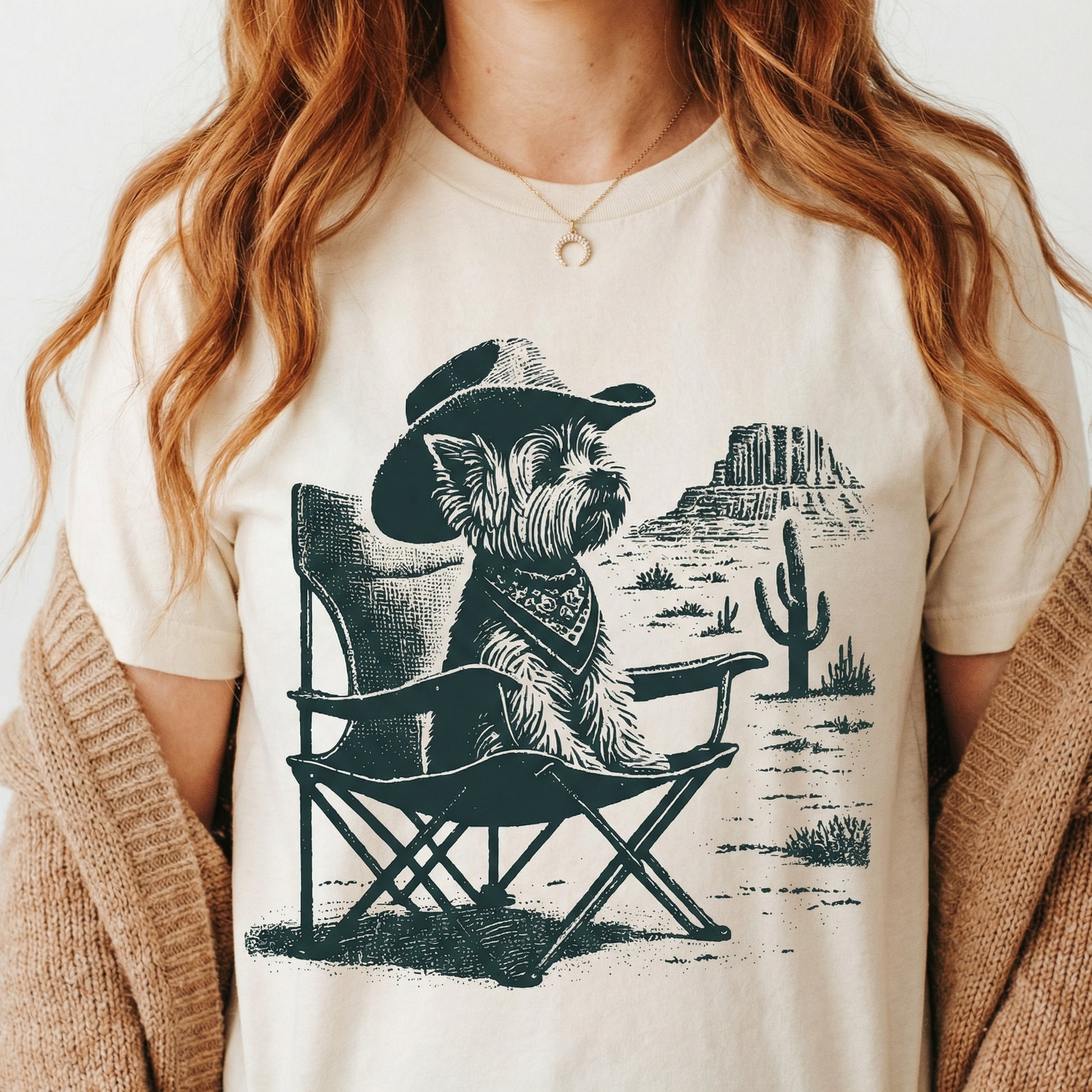Vintage Yorkie Western T-Shirt - Cowboy Yorkshire Terrier Graphic Tee - Retro Desert Dog Gift