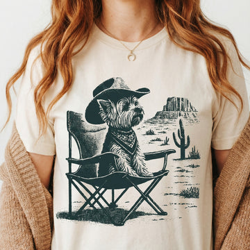 Vintage Yorkie Western T-Shirt - Cowboy Yorkshire Terrier Graphic Tee - Retro Desert Dog Gift