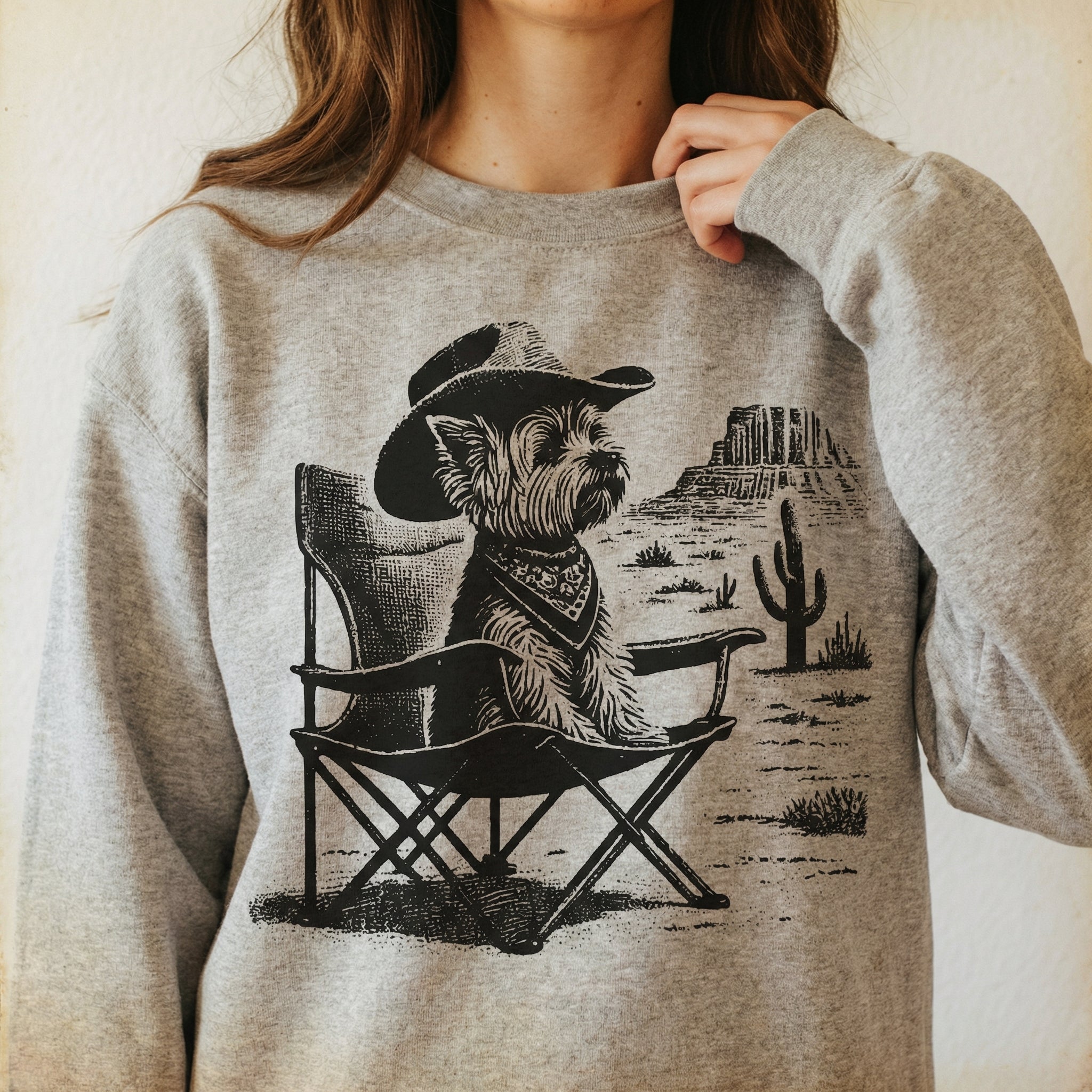Vintage Yorkie Western T-Shirt - Cowboy Yorkshire Terrier Graphic Tee - Retro Desert Dog Gift