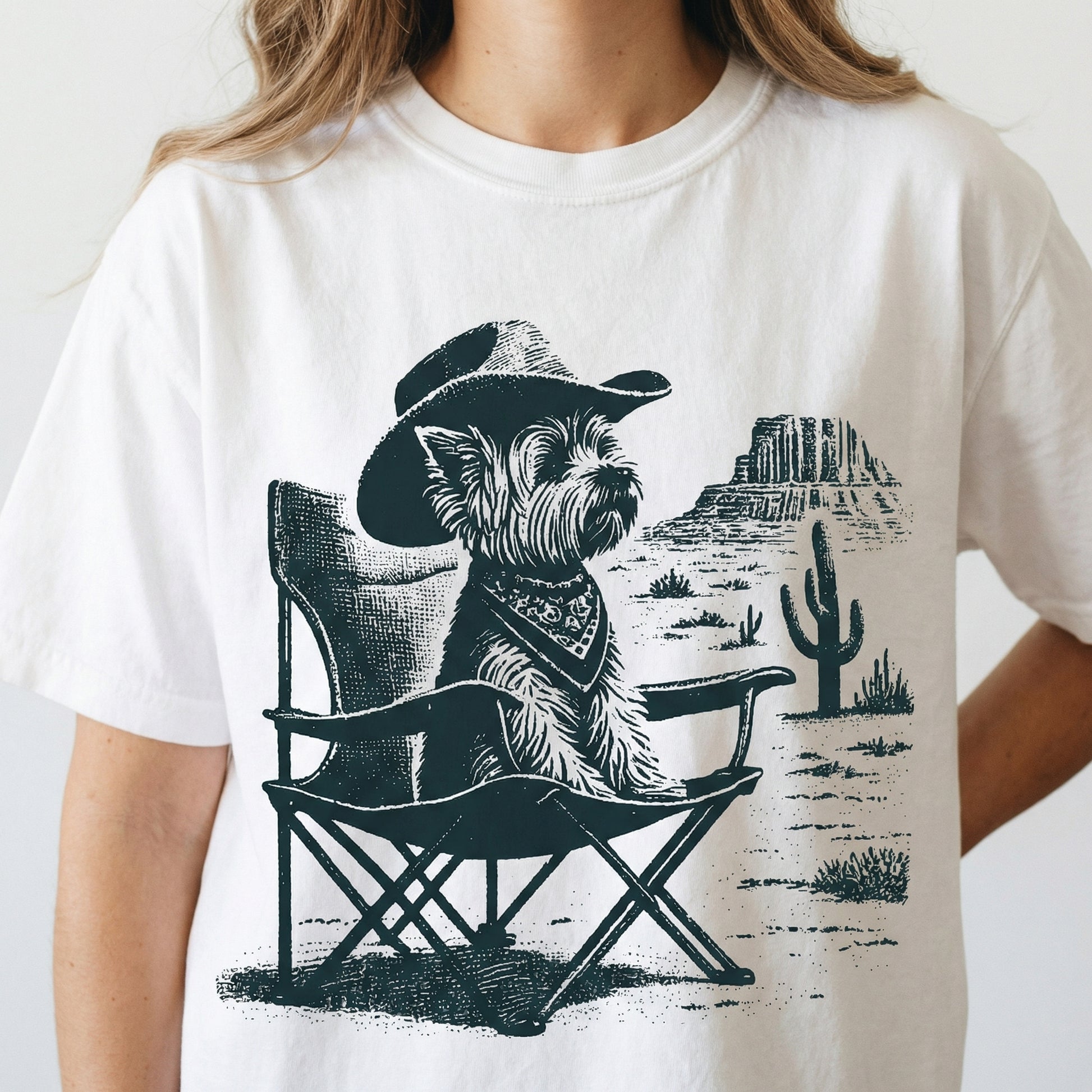 Vintage Yorkie Western T-Shirt - Cowboy Yorkshire Terrier Graphic Tee - Retro Desert Dog Gift