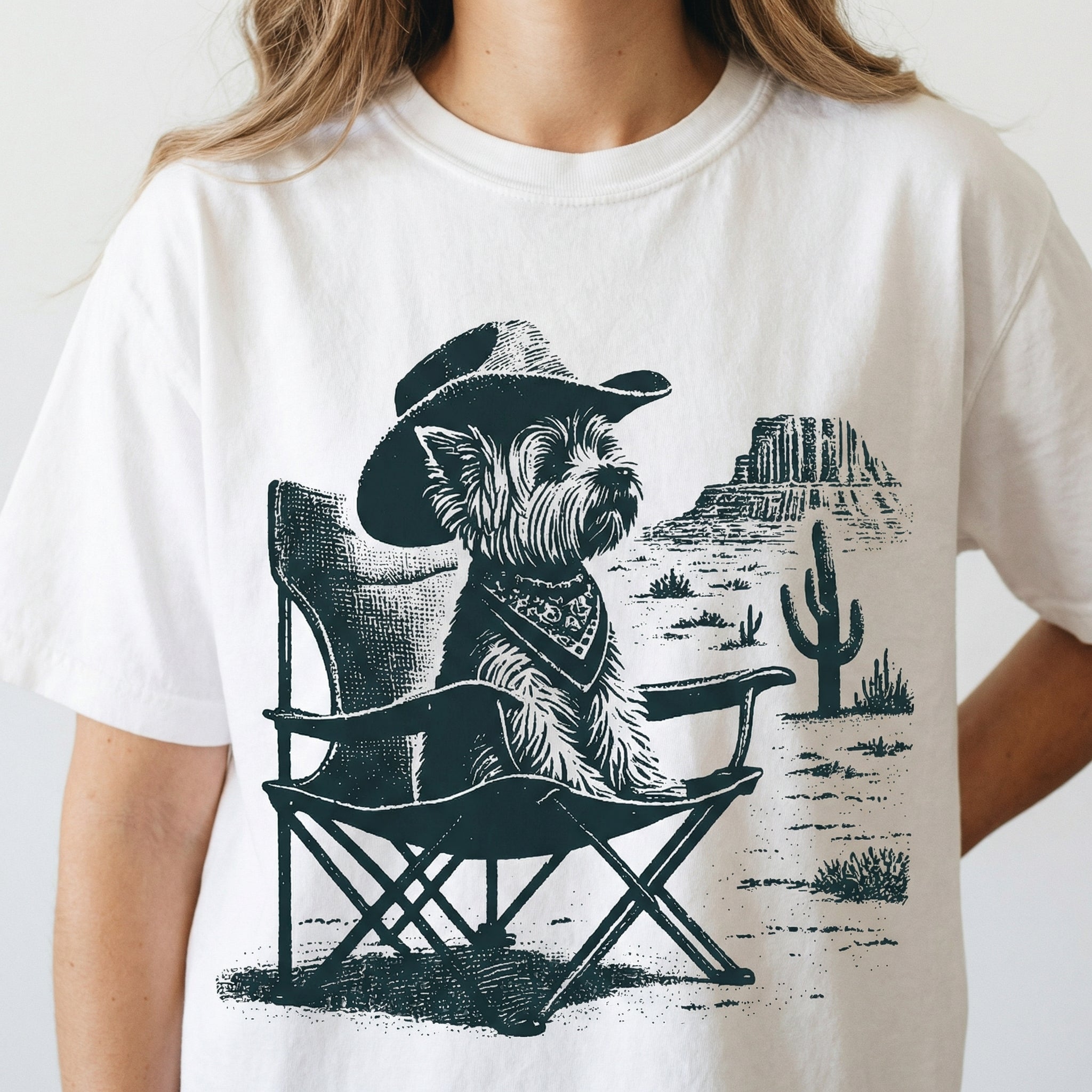 Vintage Yorkie Western T-Shirt - Cowboy Yorkshire Terrier Graphic Tee - Retro Desert Dog Gift